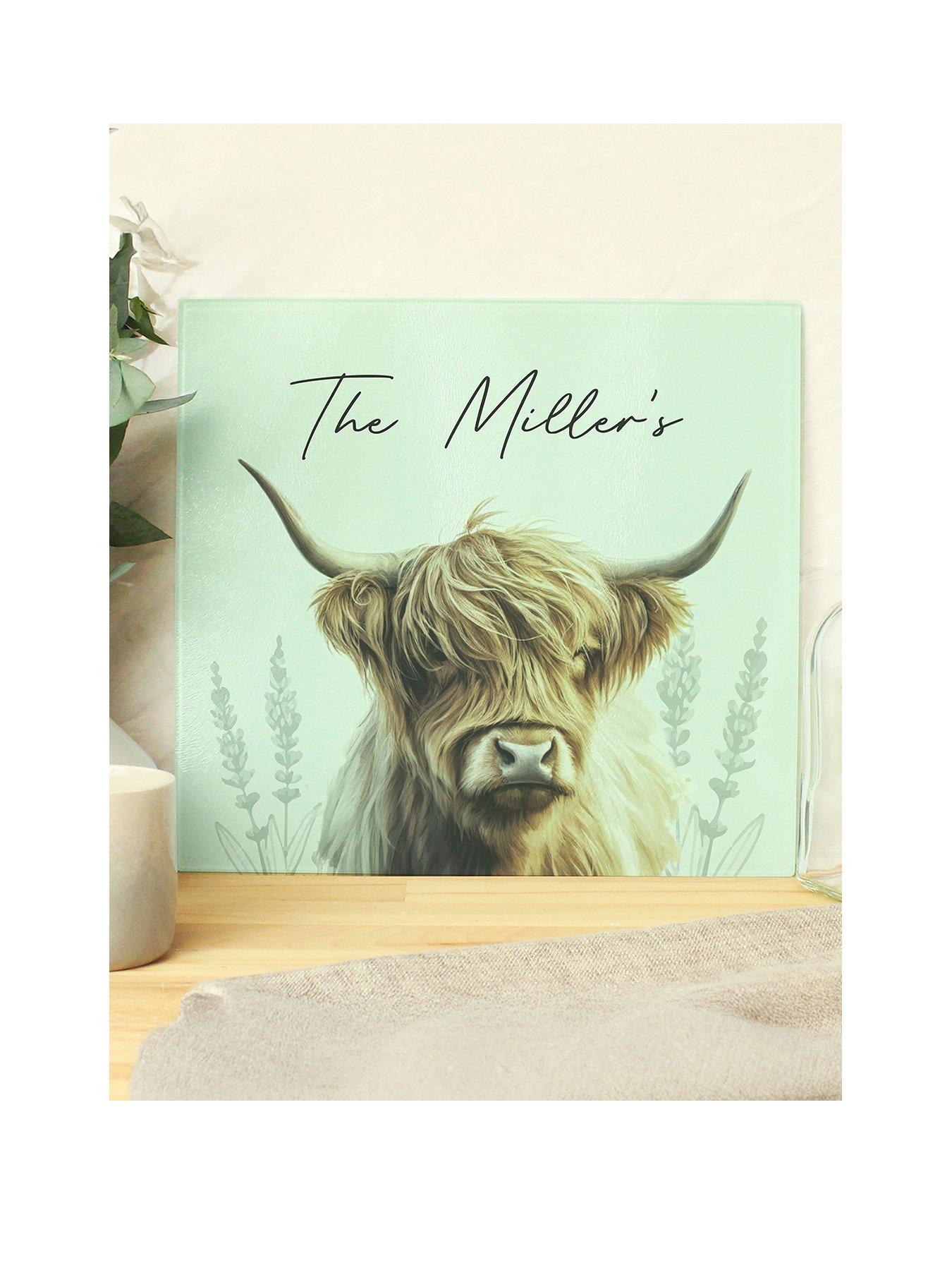 Image 2 of 3 of The Personalised Memento Company Personalised Highland Cow Glass Chopping Board