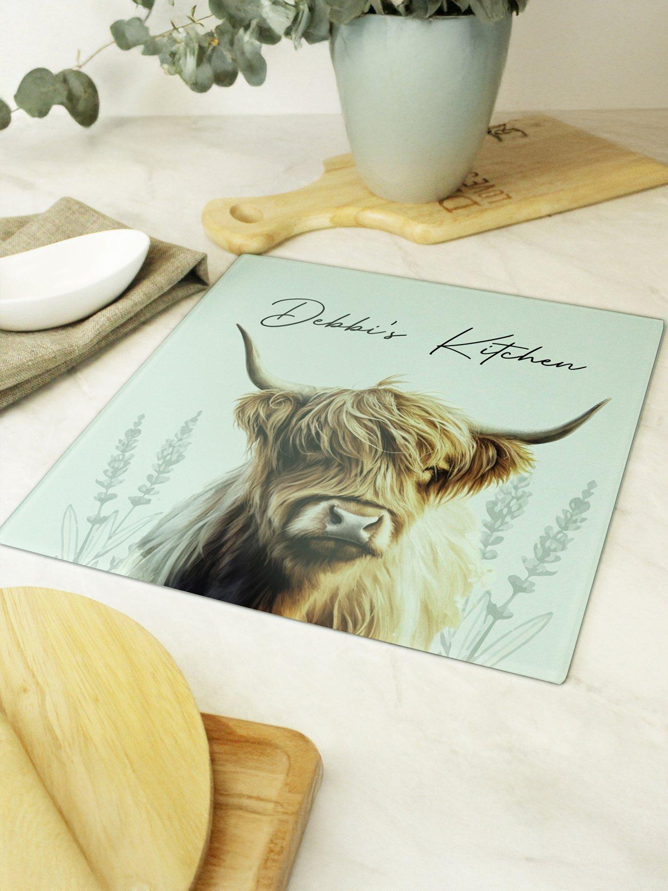 Image 3 of 3 of The Personalised Memento Company Personalised Highland Cow Glass Chopping Board