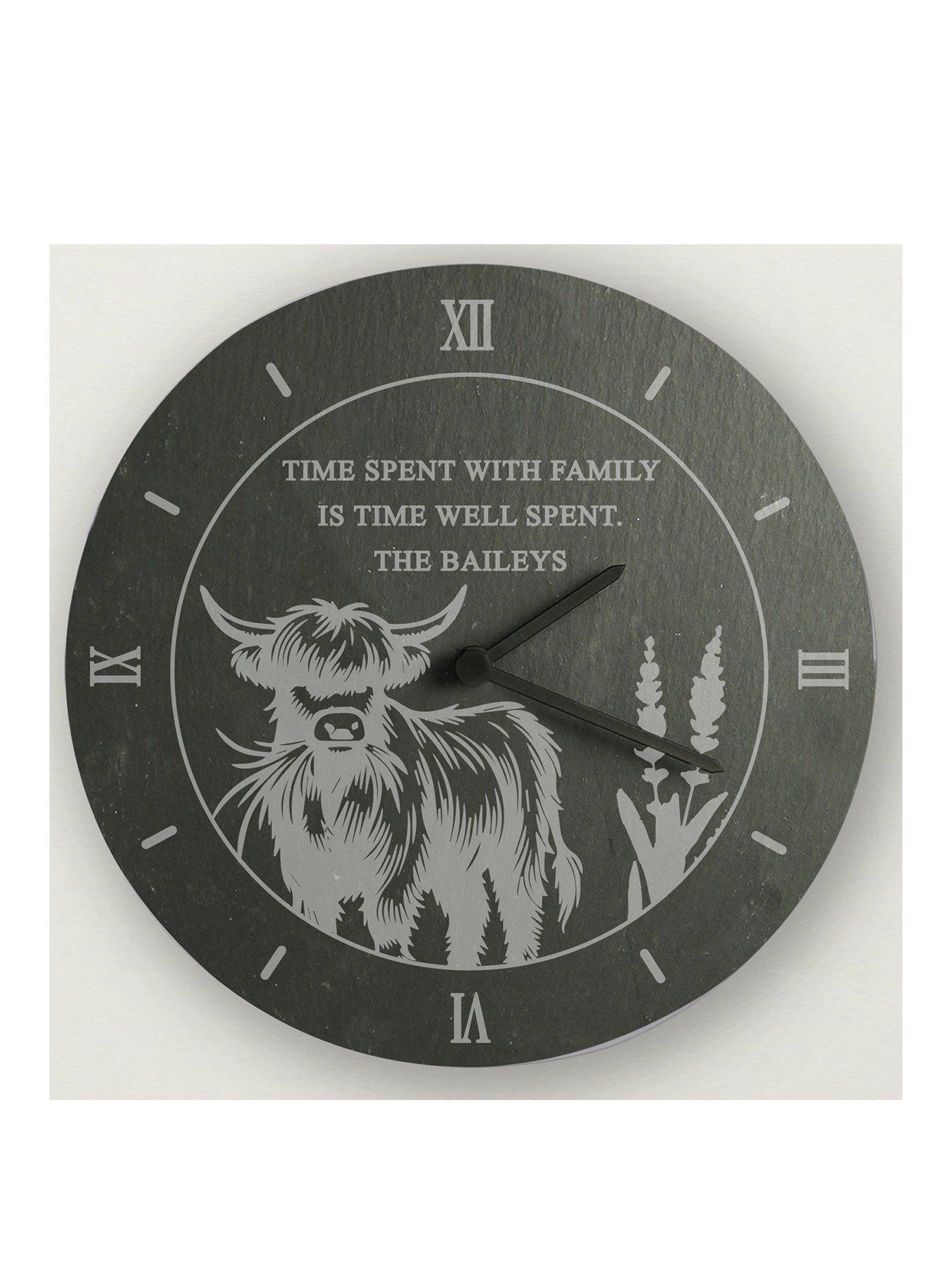 The Personalised Memento Company Personalised Highland Cow Slate Clock