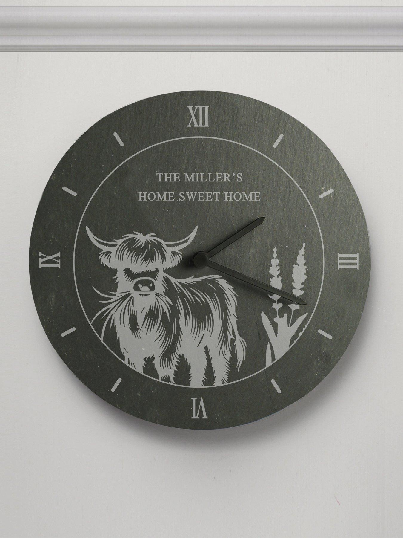 Image 2 of 3 of The Personalised Memento Company Personalised Highland Cow Slate Clock