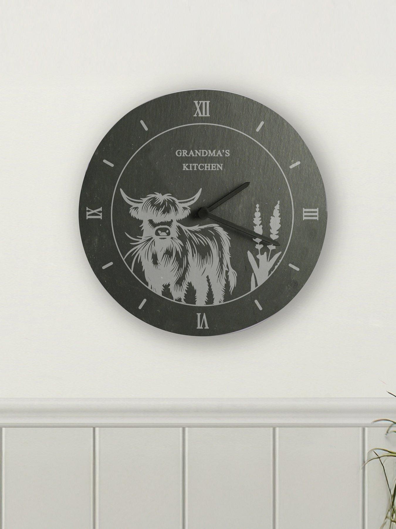 Image 3 of 3 of The Personalised Memento Company Personalised Highland Cow Slate Clock