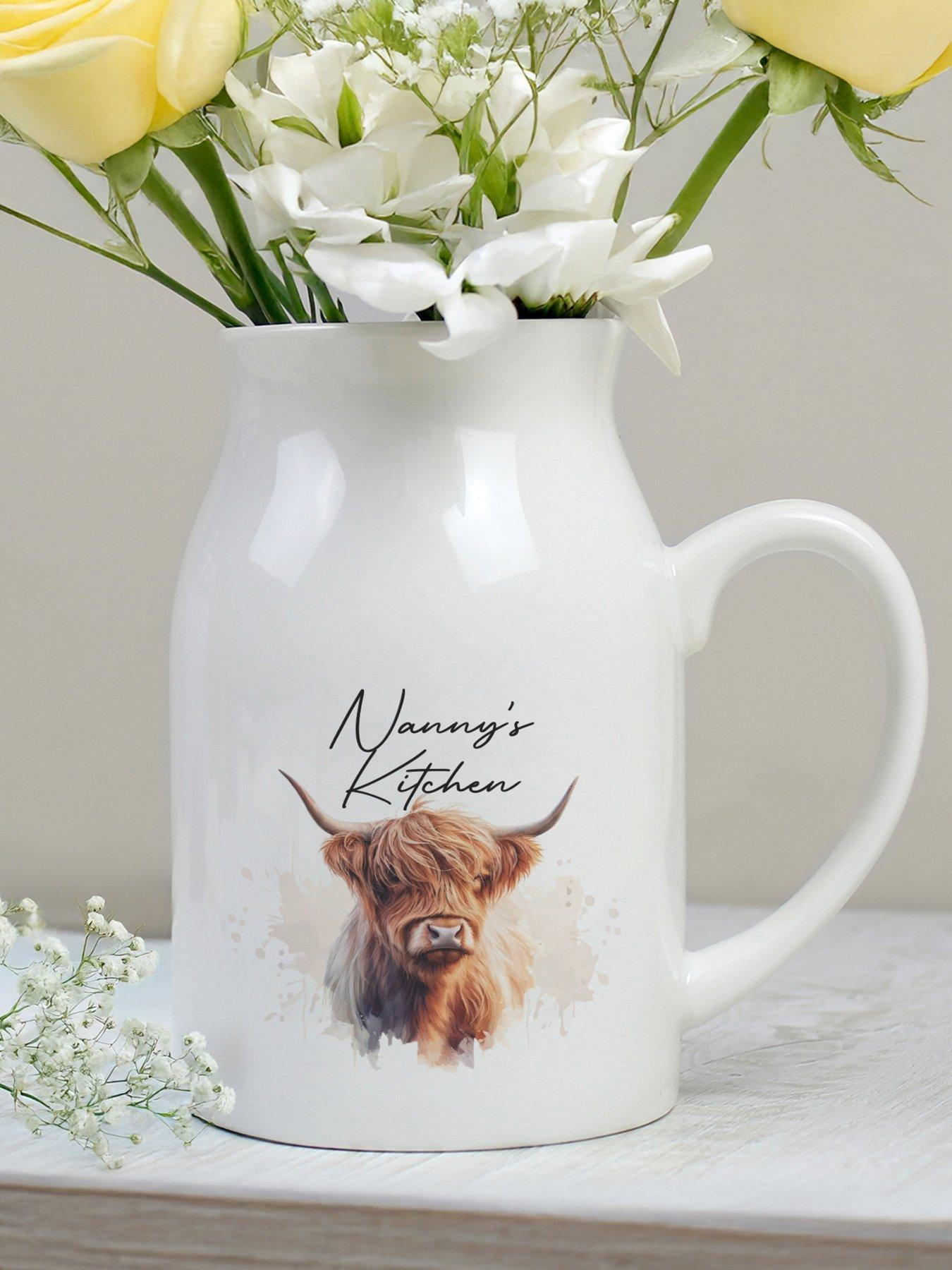 Image 1 of 3 of The Personalised Memento Company Personalised Highland Cow Flower Jug Vase