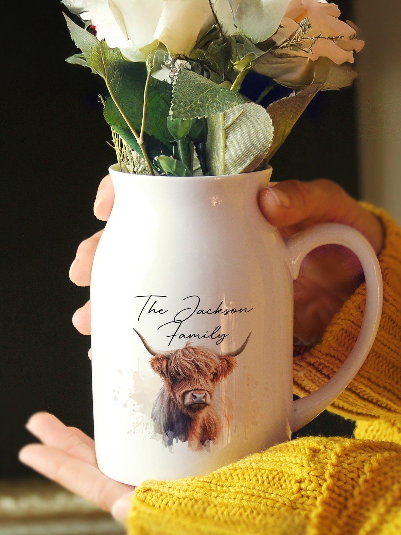 Image 3 of 3 of The Personalised Memento Company Personalised Highland Cow Flower Jug Vase
