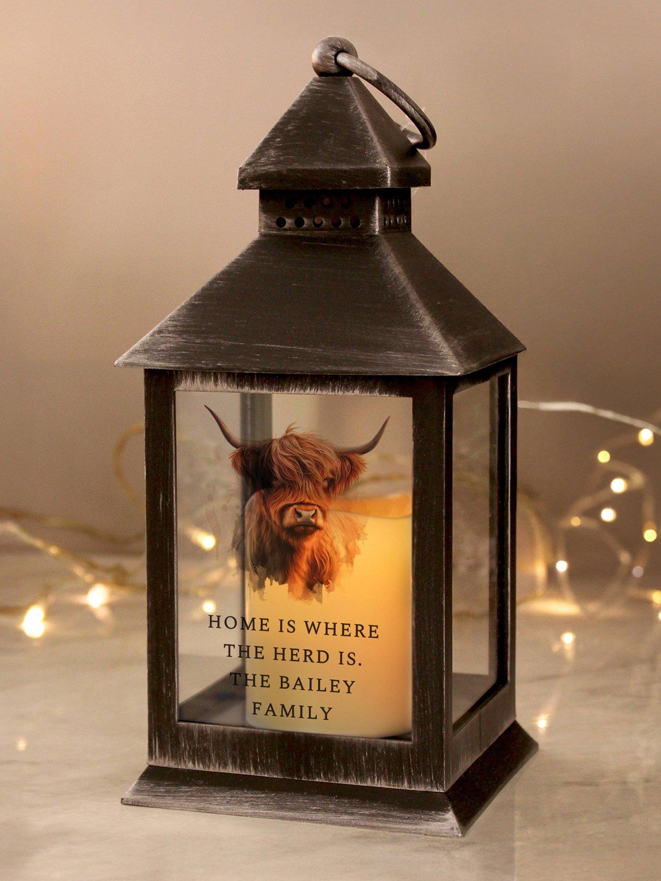 Image 1 of 3 of The Personalised Memento Company Personalised Highland Cow Black Lantern