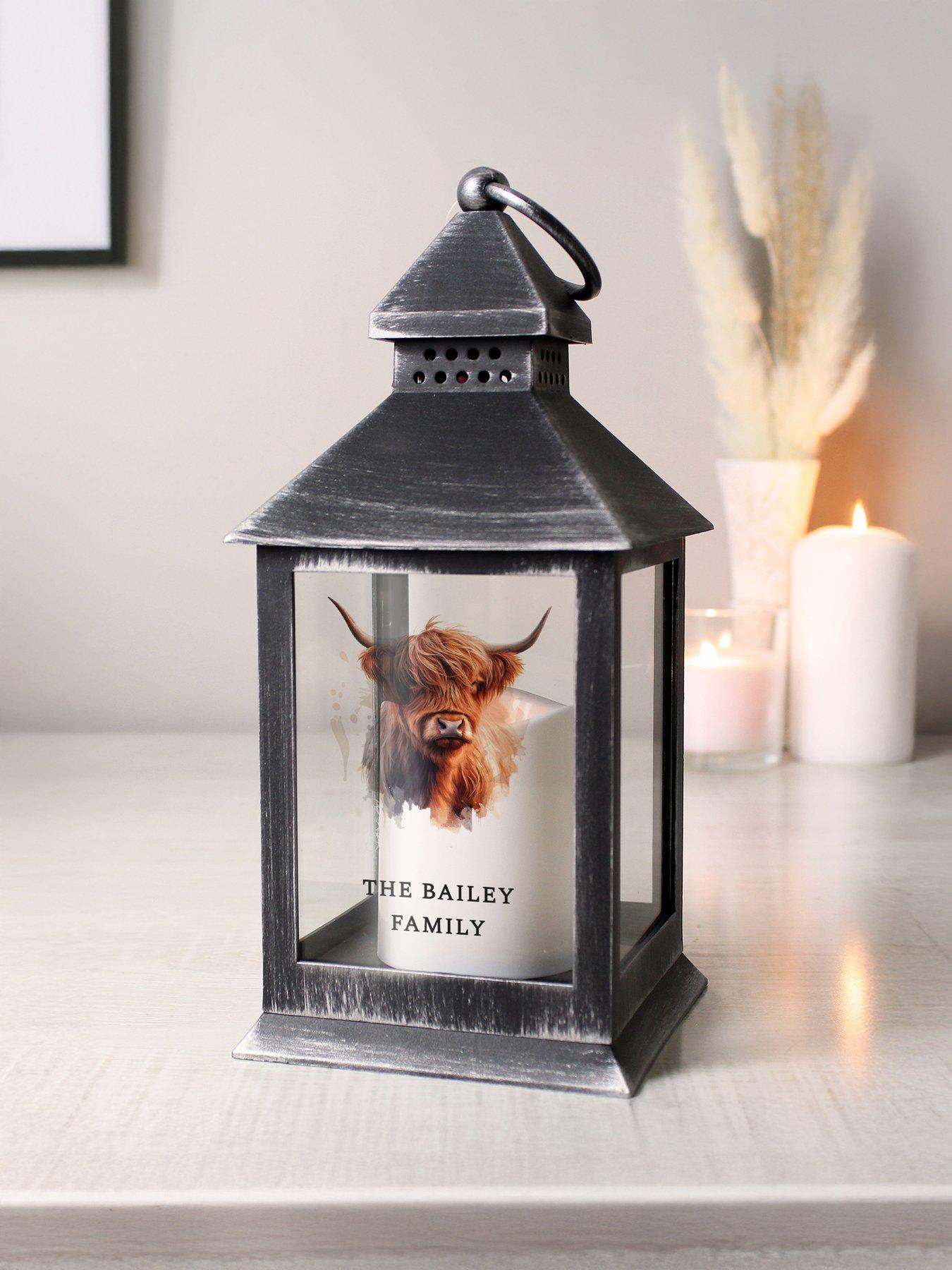 Image 3 of 3 of The Personalised Memento Company Personalised Highland Cow Black Lantern
