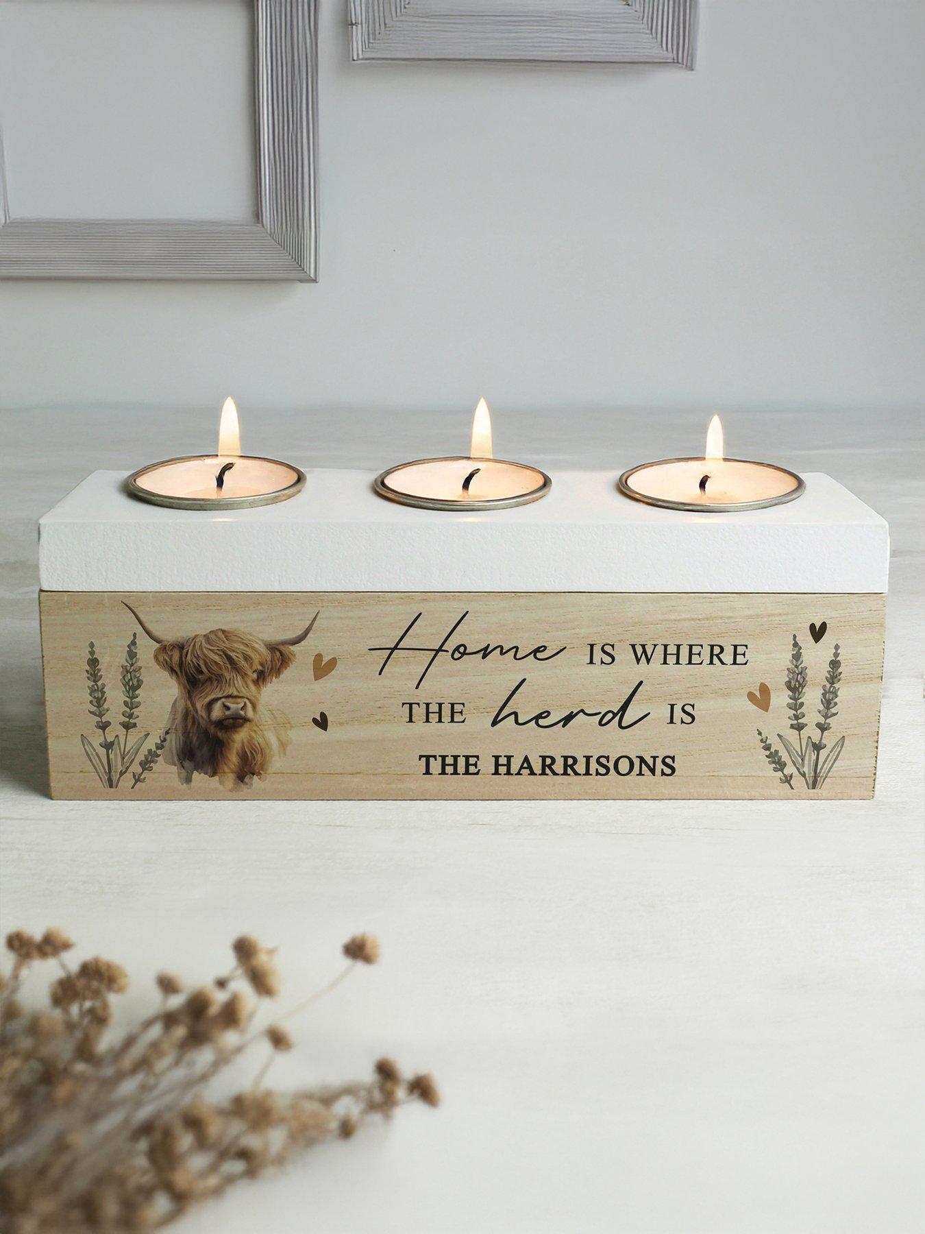 undefined Personalised Highland Cow Triple Tea Light Box