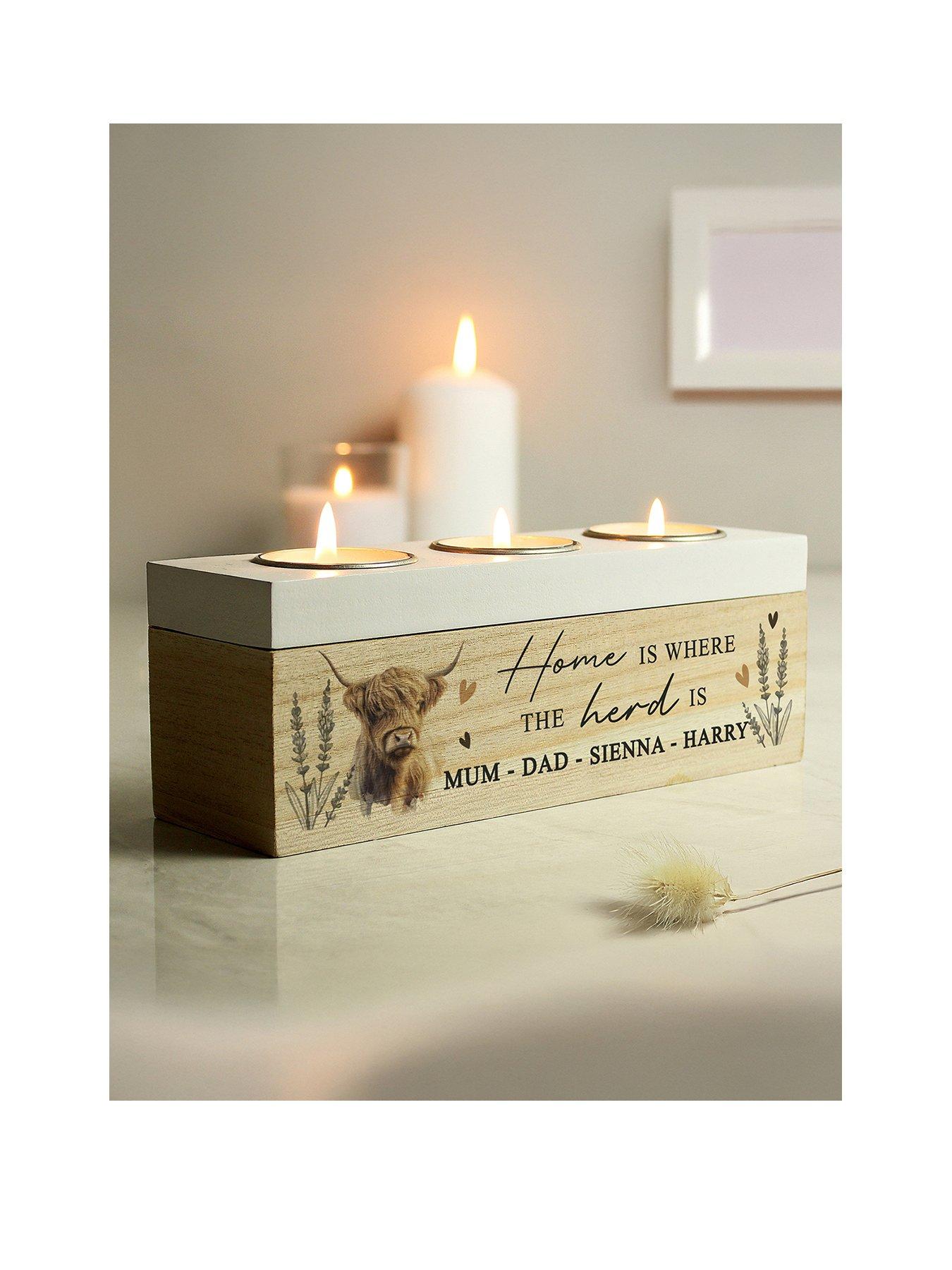 Image 2 of 3 of The Personalised Memento Company Personalised Highland Cow Triple Tea Light Box