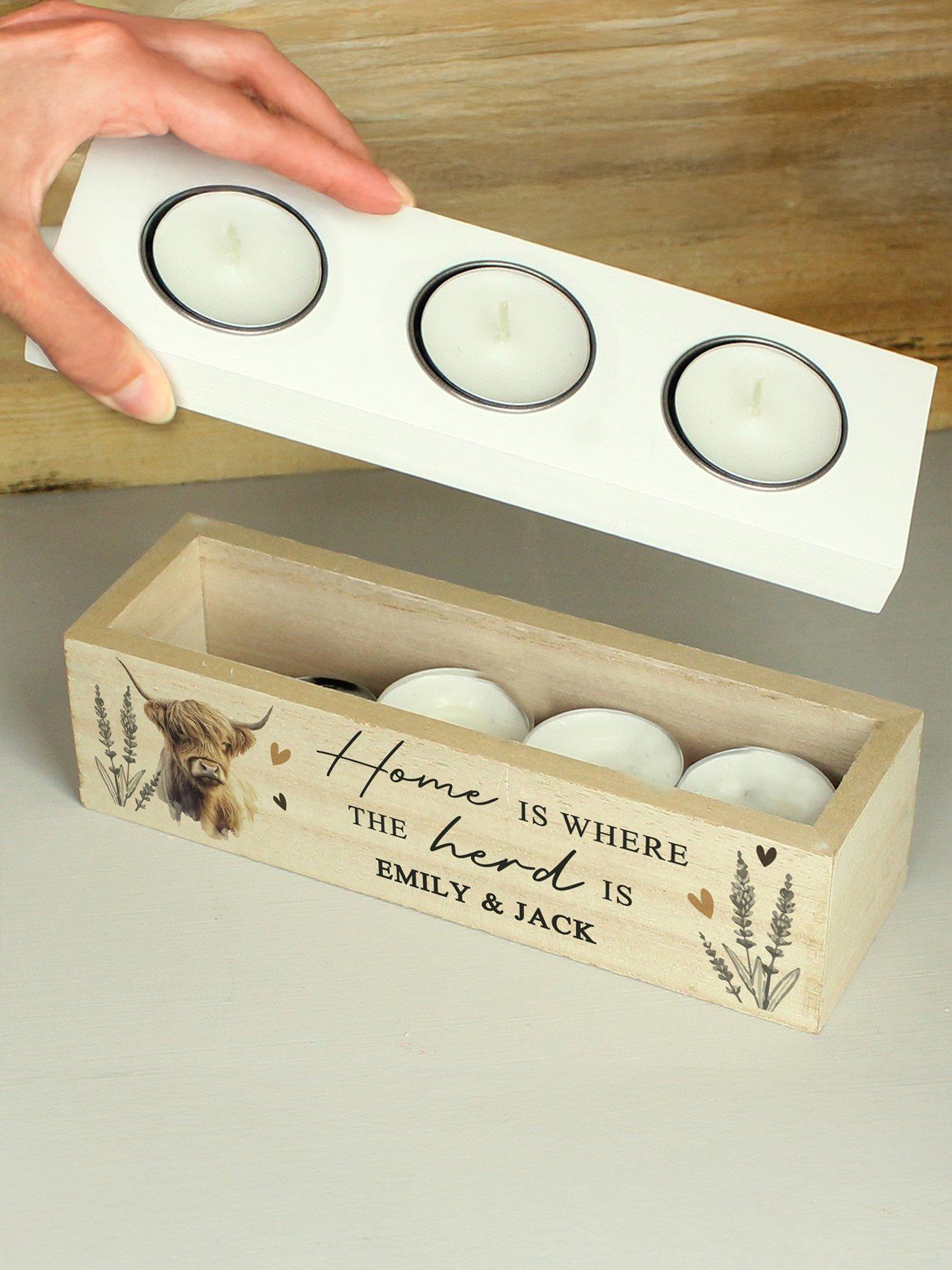 Image 3 of 3 of The Personalised Memento Company Personalised Highland Cow Triple Tea Light Box