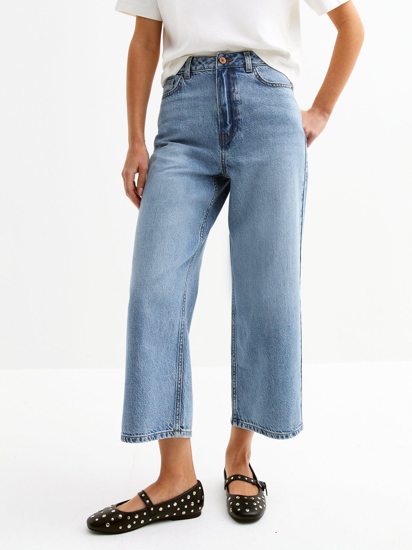 undefined Adalae Wide Leg Cropped Jeans - Light Blue