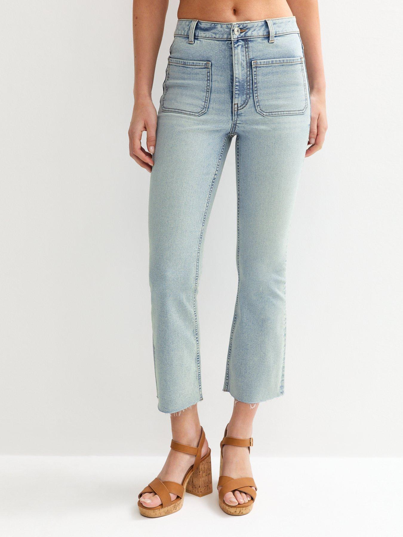 undefined Kick Flare Cropped Denim Jeans - Light Blue