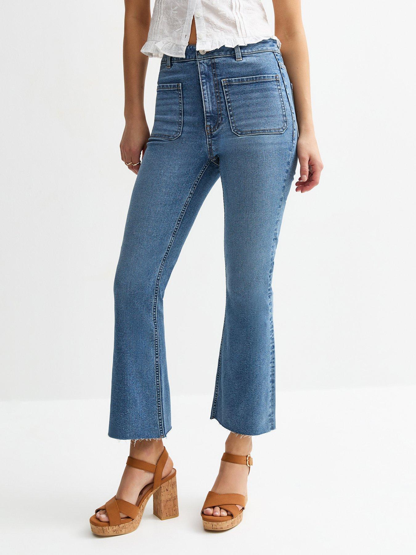 undefined Blue Patch Pocket Kick Flare Denim Jeans