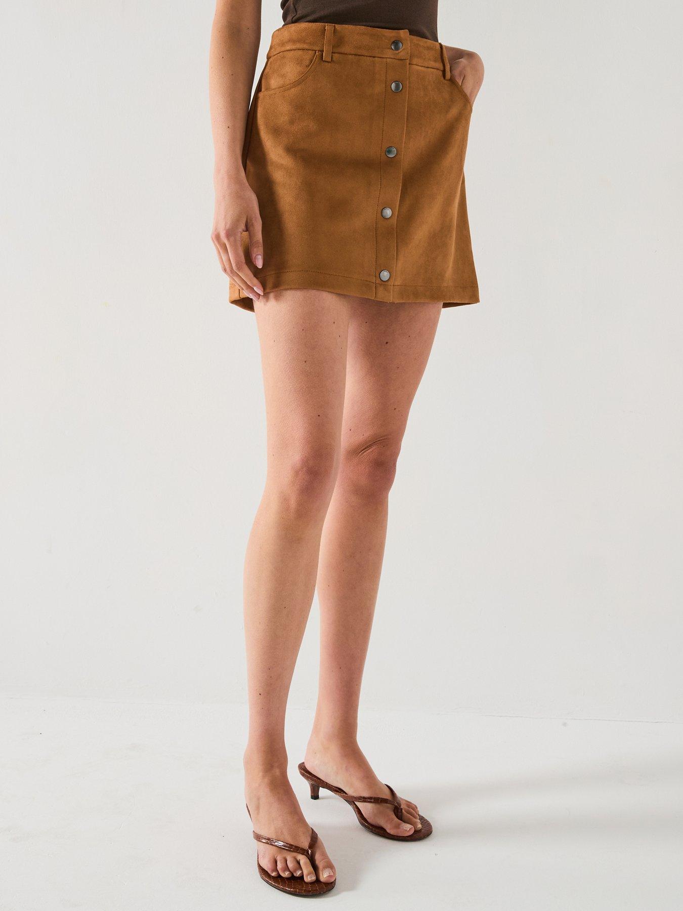 Only Faux Suede Mini Skirt Brown Very