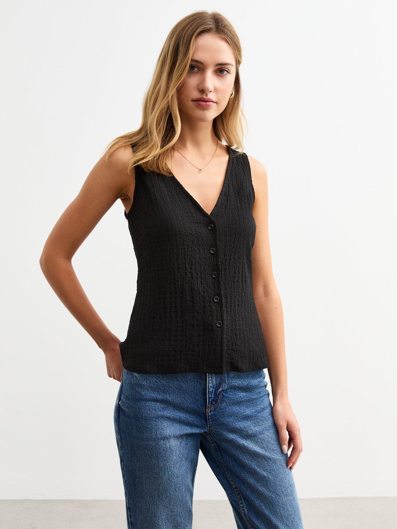undefined Black Crinkle Texture V-neck Waistcoat