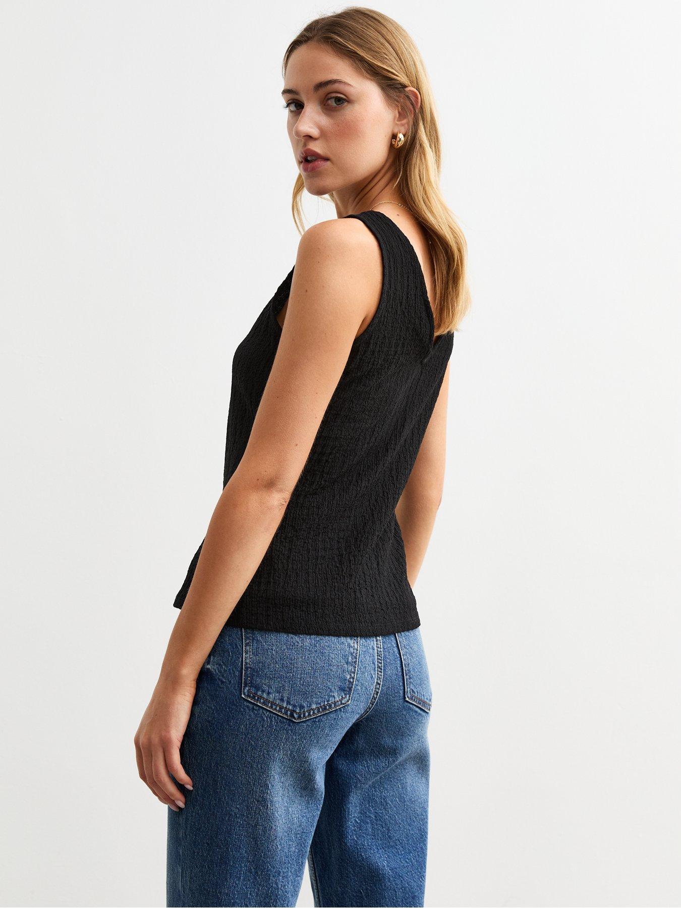 Image 2 of 4 of New Look Black Crinkle Texture V-neck Waistcoat