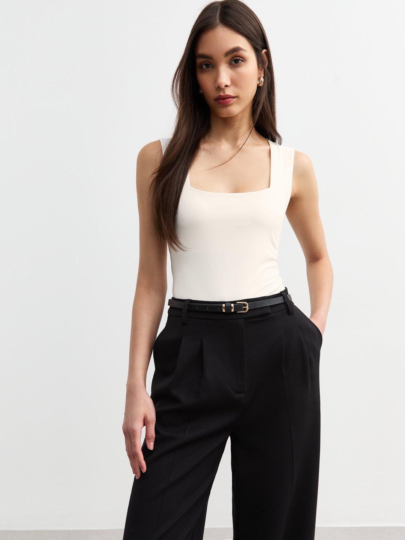 undefined White Square Neck Bodysuit