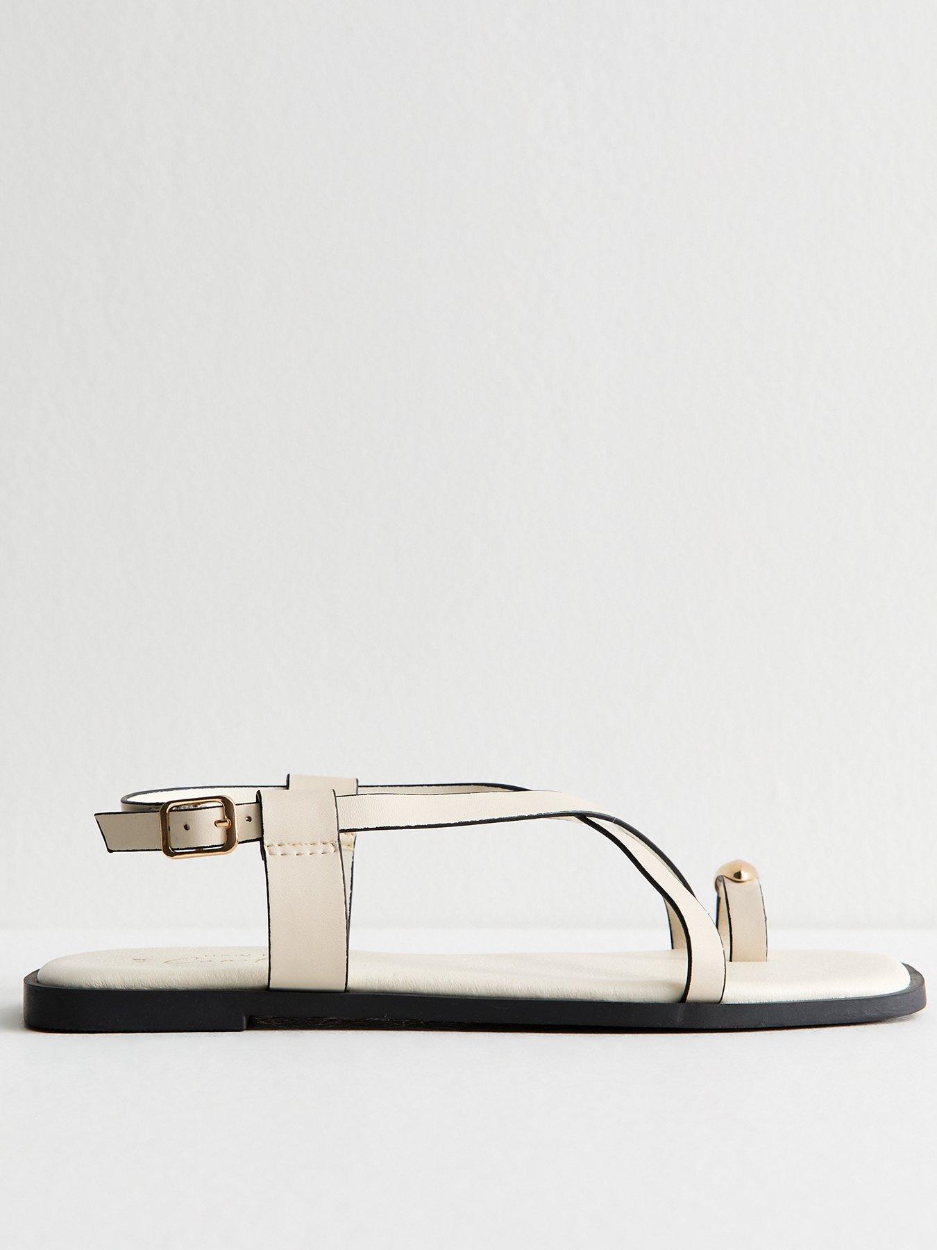 undefined Off White Crossover Strap Faux Leather Sandals - Cream