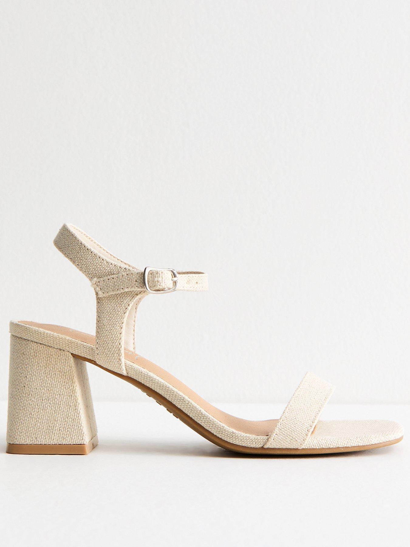 undefined Cream Angular Block Heel Linen Look Sandals
