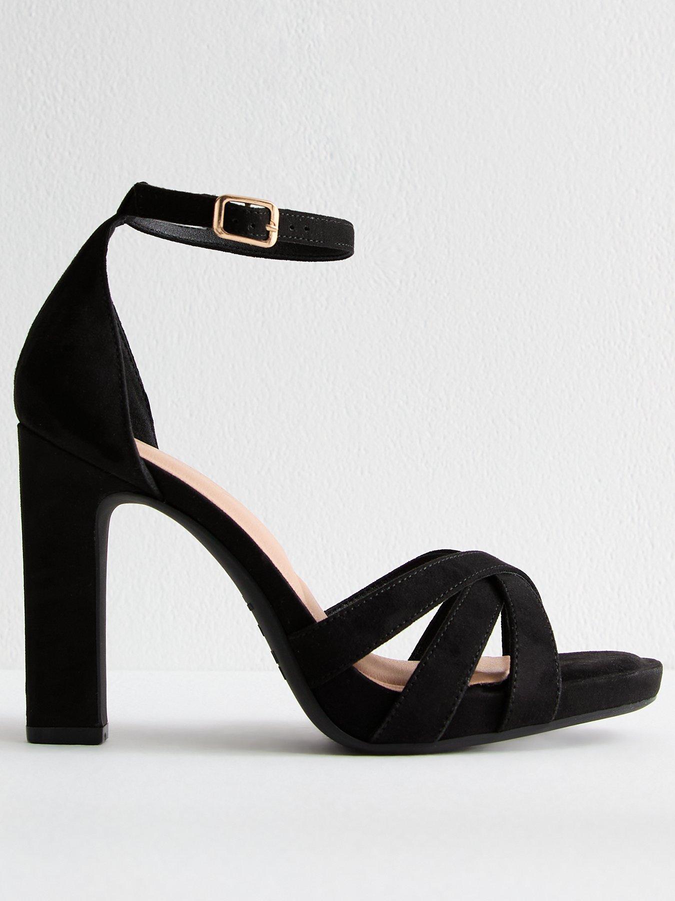 undefined Black Crossover Front Strap Faux Suede Platform Sandals