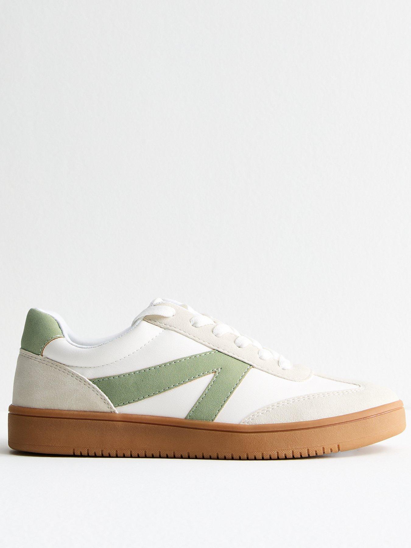 undefined Green Panelled Faux Leather Trainers