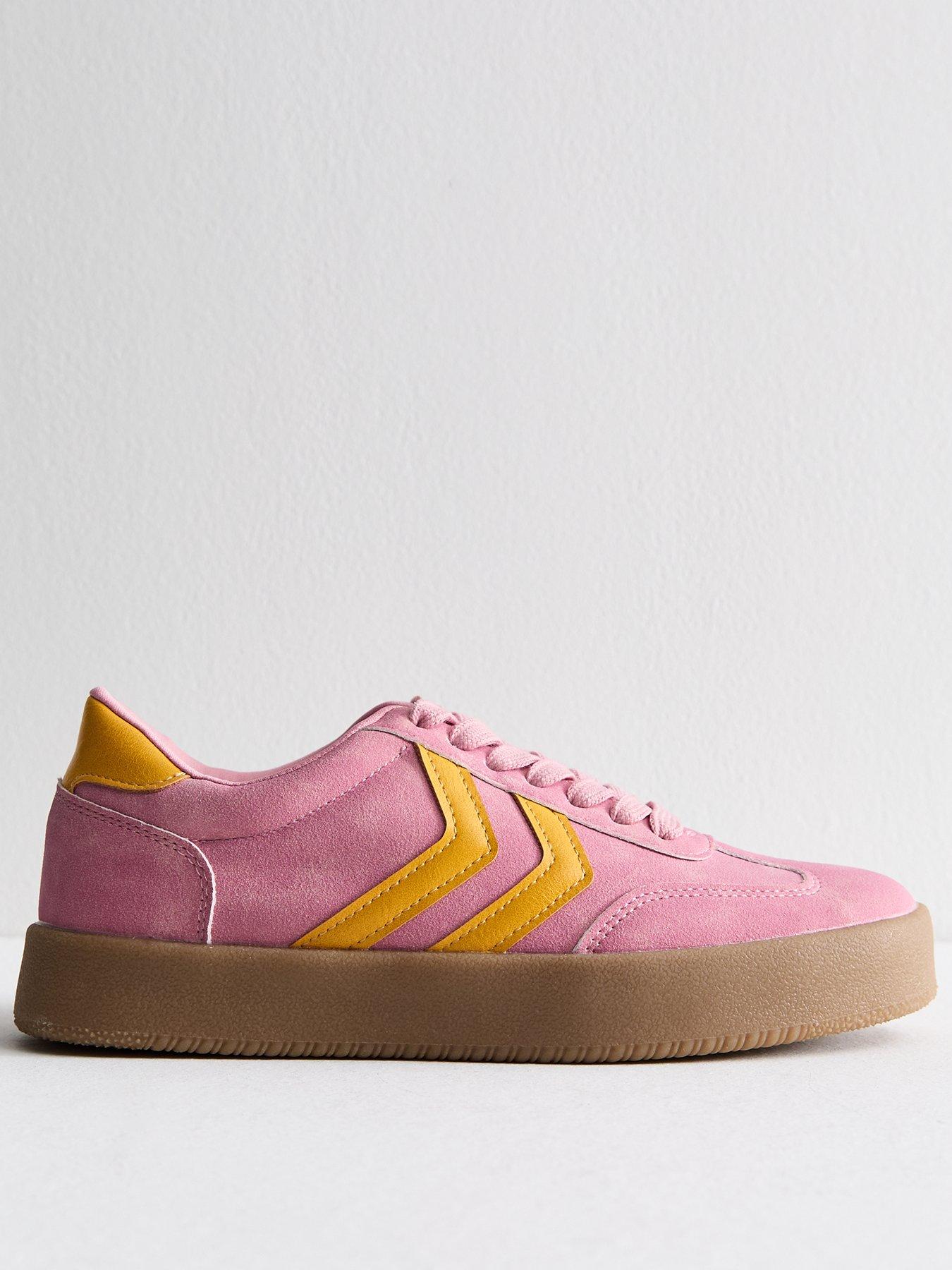 New Look Pink Faux Suede Panelled Flatform Trainers