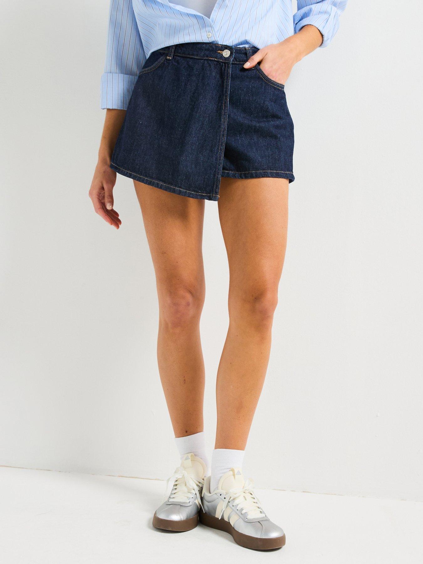 undefined Wrap Style Denim Skort - Blue