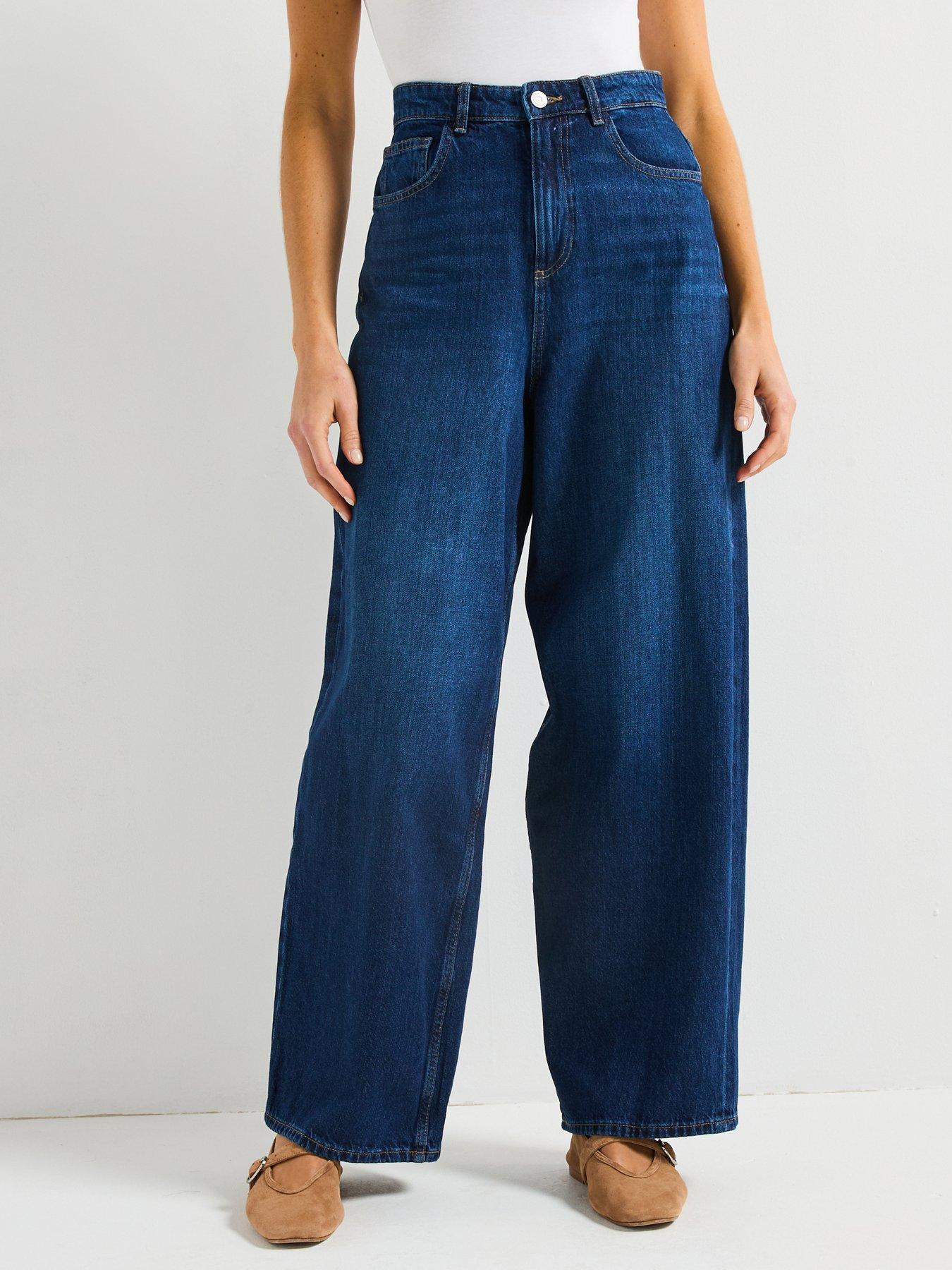 undefined High Waisted Wide Leg Jeans - Dark Blue