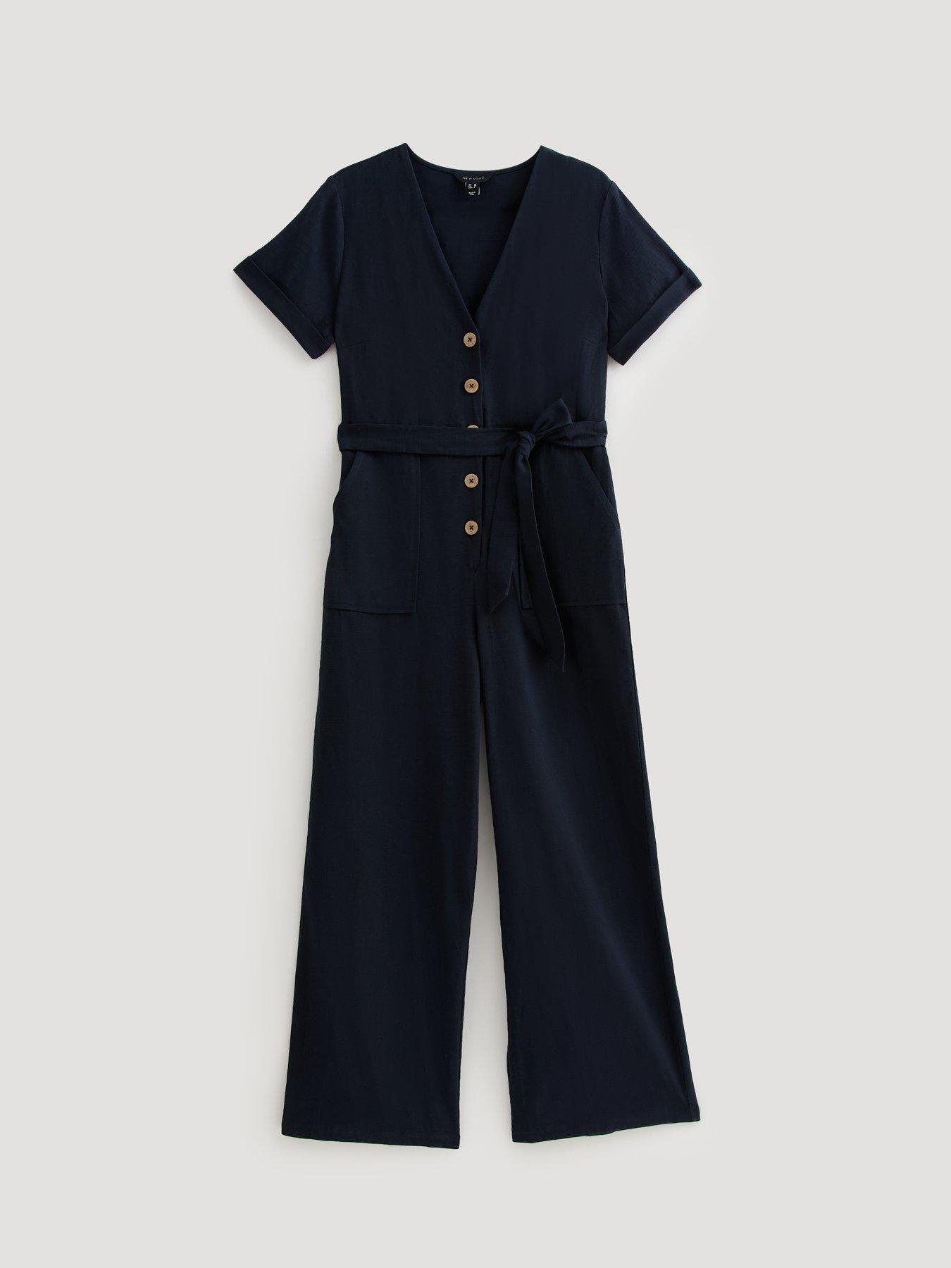 Image 5 of 5 of New Look Navy V Neck Button Front Jumpsuit