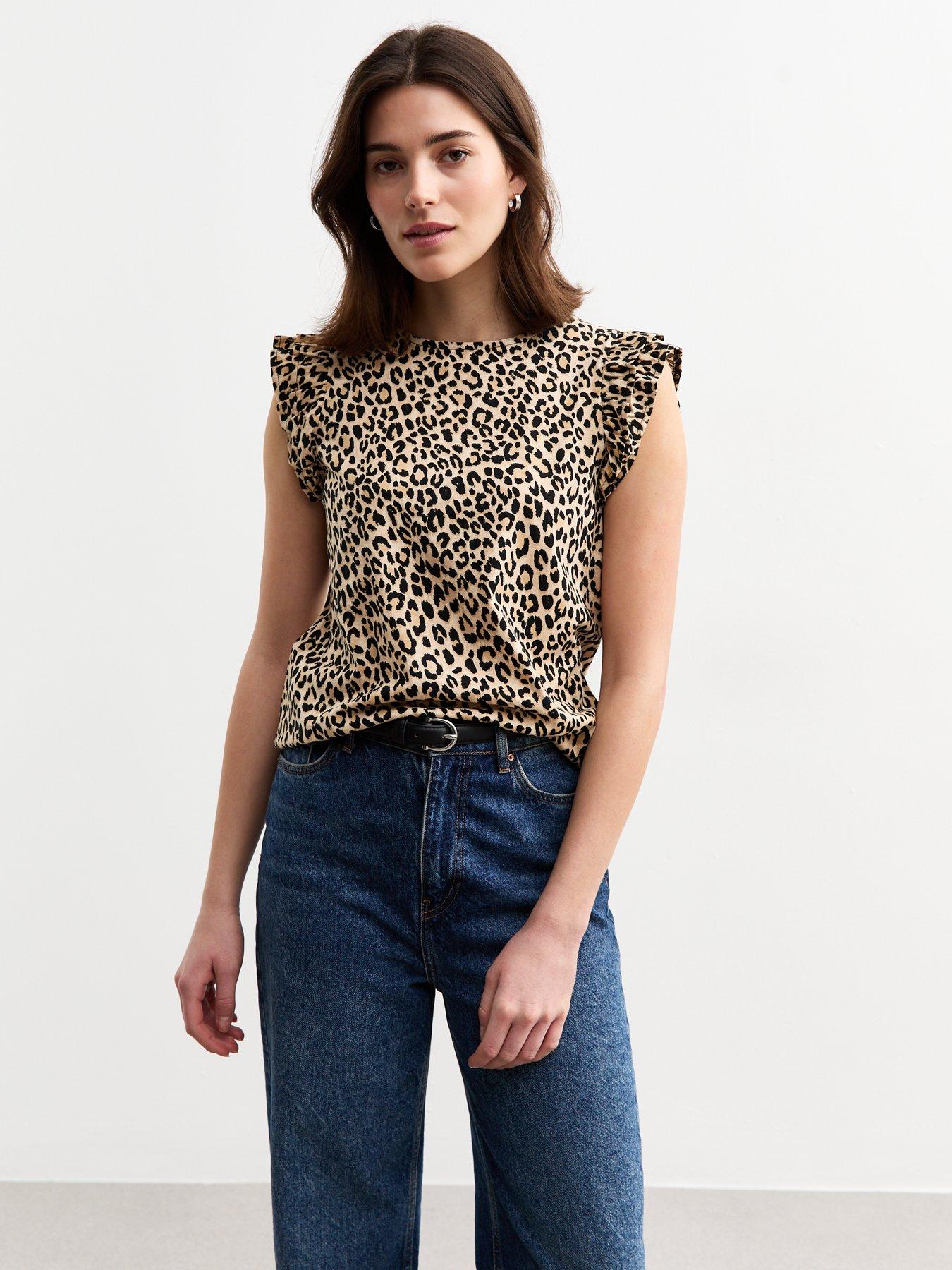 undefined Brown Leopard Print Frill Trimmed Vest