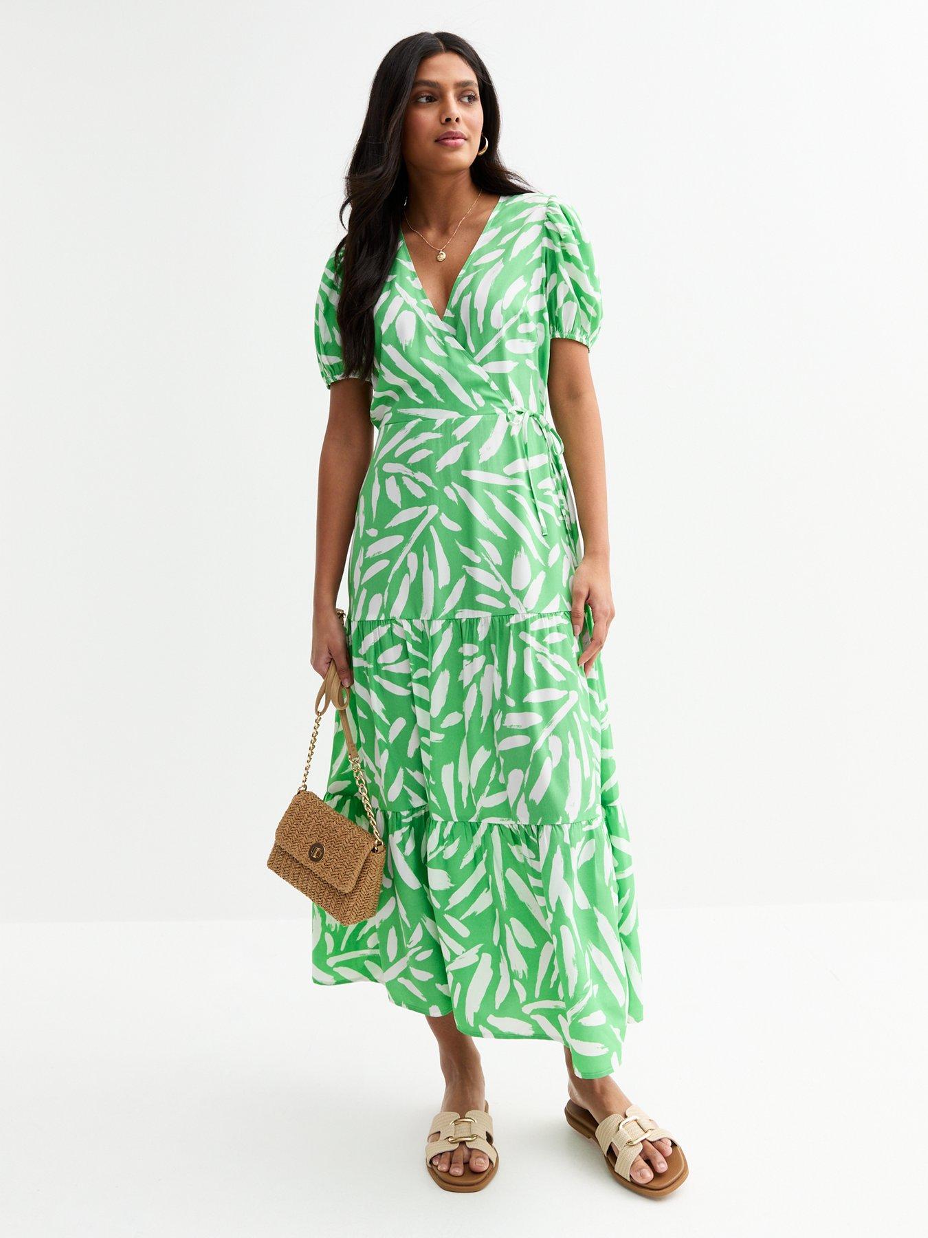 undefined Green Floral Print Wrap Midi Dress