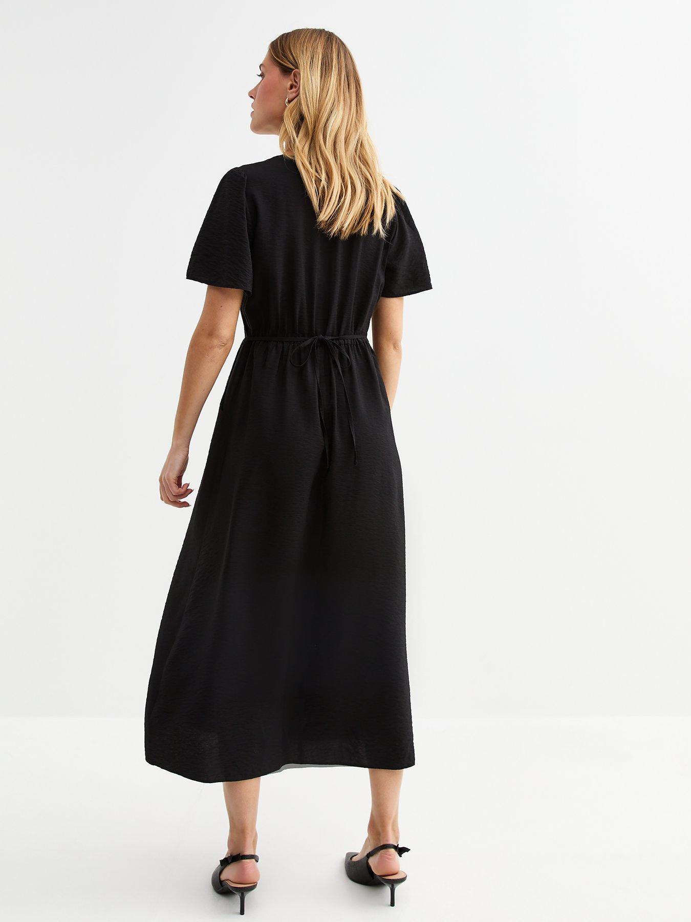 Image 2 of 5 of New Look Flutter Sleeve Button Front Midi Dress - Black