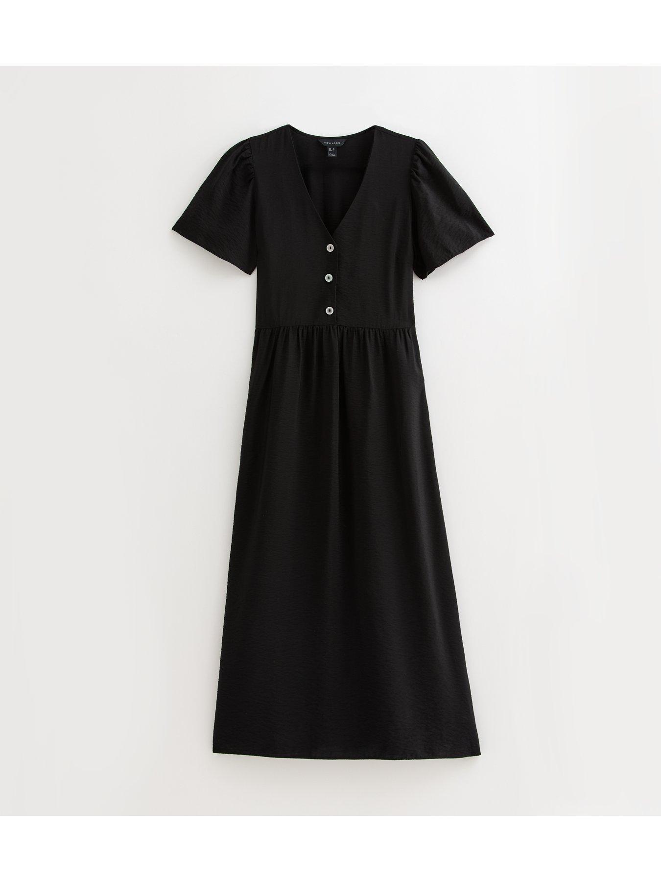 Image 5 of 5 of New Look Flutter Sleeve Button Front Midi Dress - Black