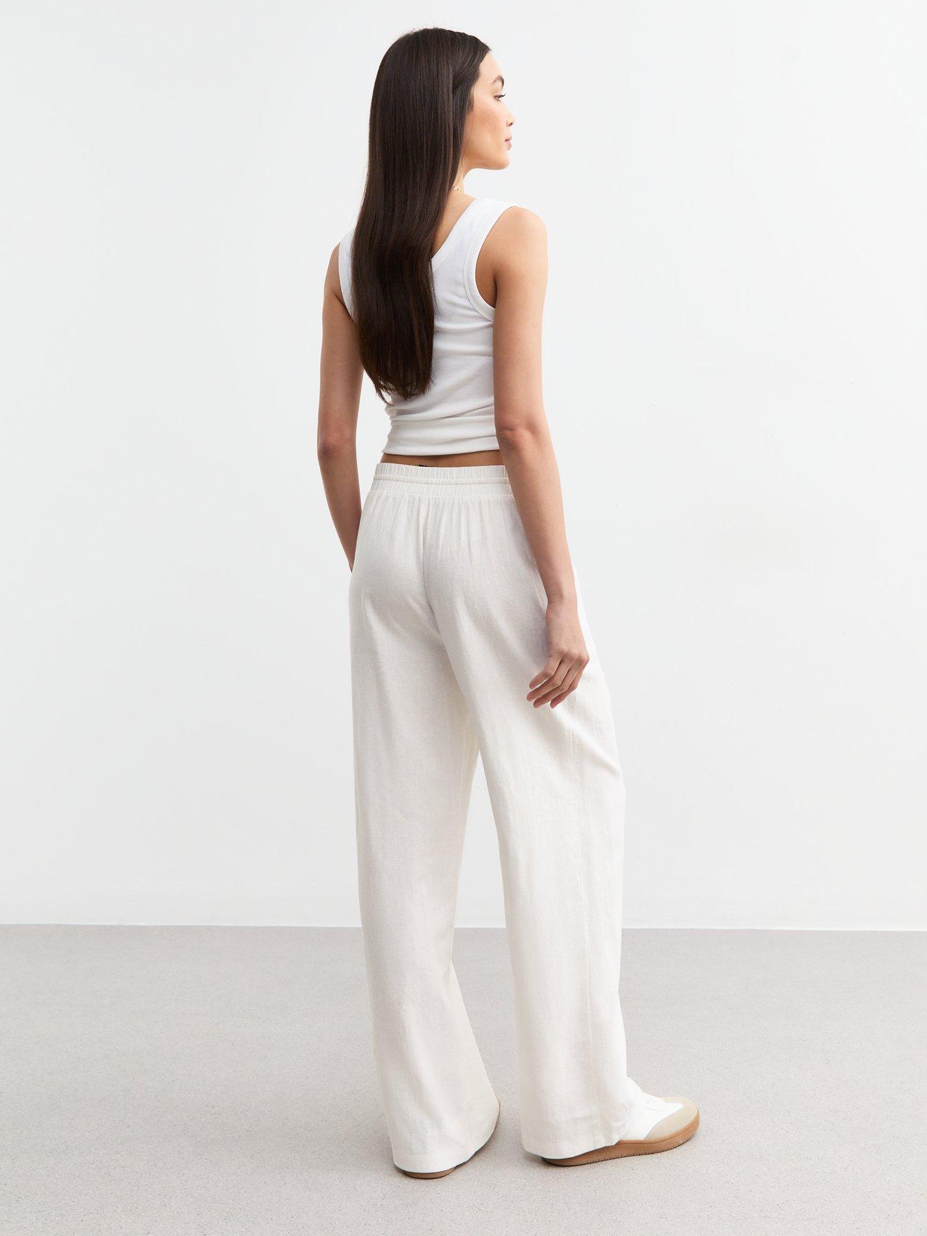 Image 2 of 6 of New Look White Linen Blend Drawstring Waist Trousers