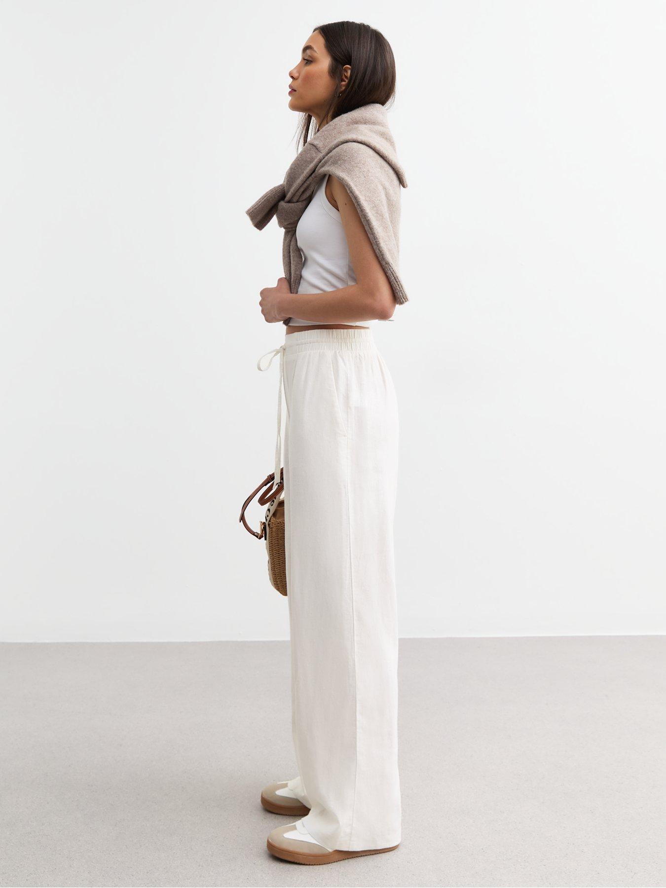 Image 3 of 6 of New Look White Linen Blend Drawstring Waist Trousers