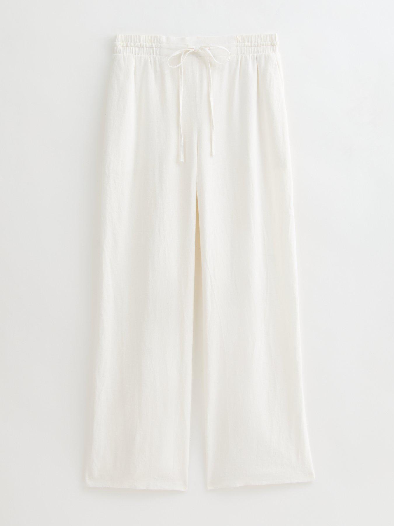 Image 6 of 6 of New Look White Linen Blend Drawstring Waist Trousers
