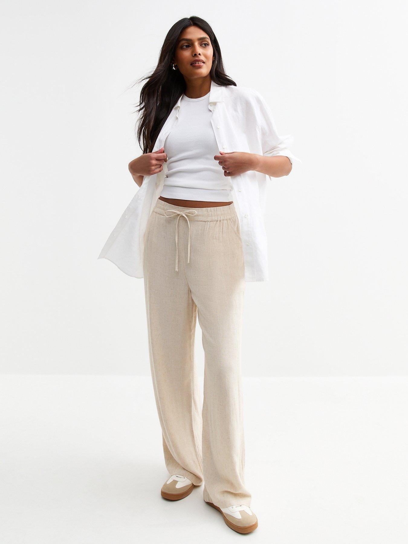undefined Louis Linen Wide Leg Trousers - Beige