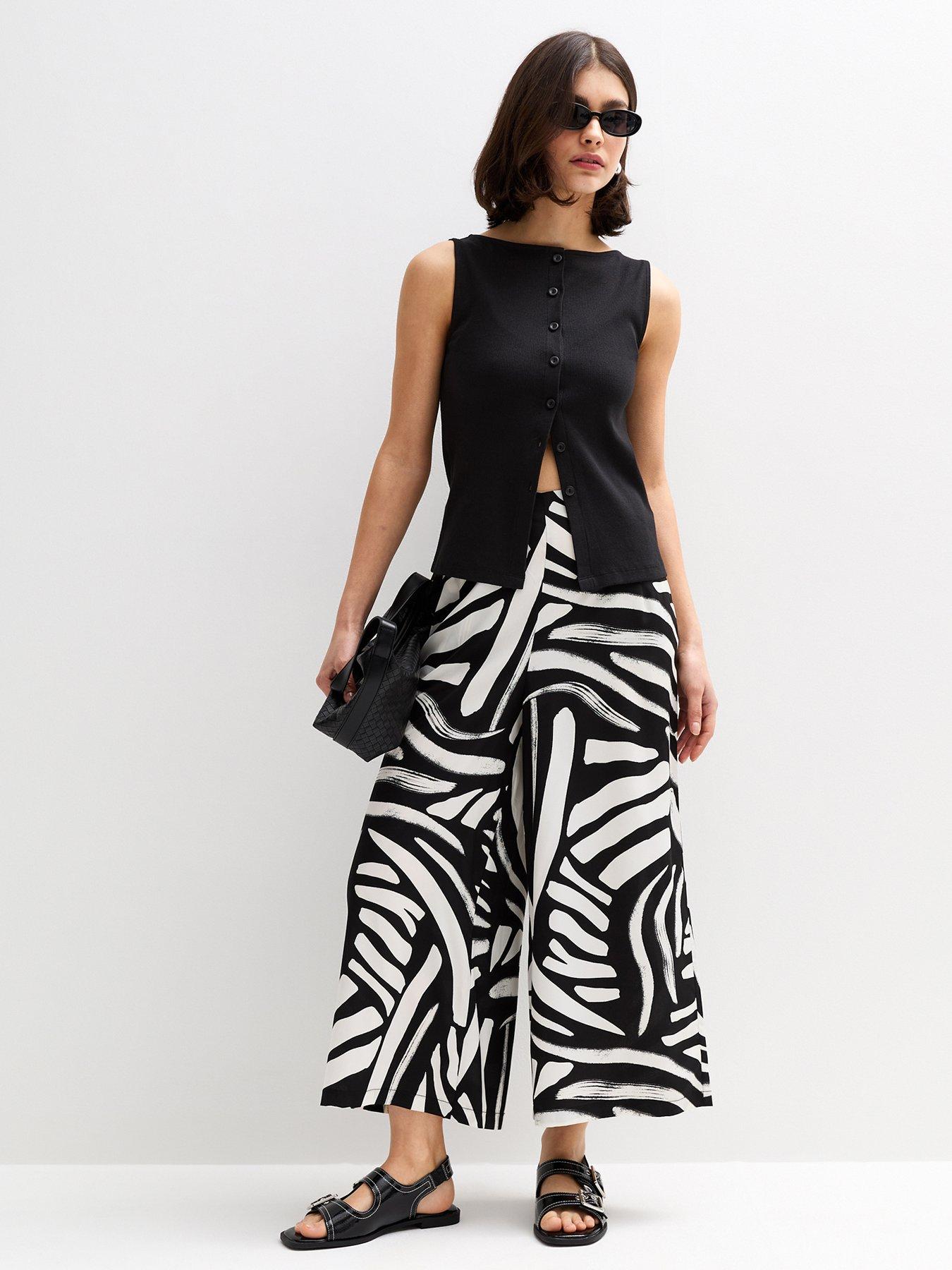 undefined Asher Abstract Cropped Wide Leg Trouser - Black