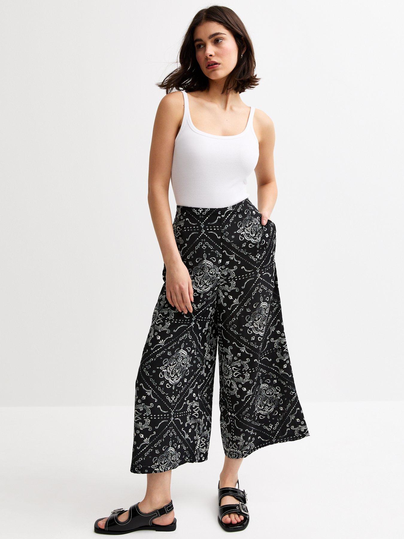 undefined Black Bandana Print Crop Trousers