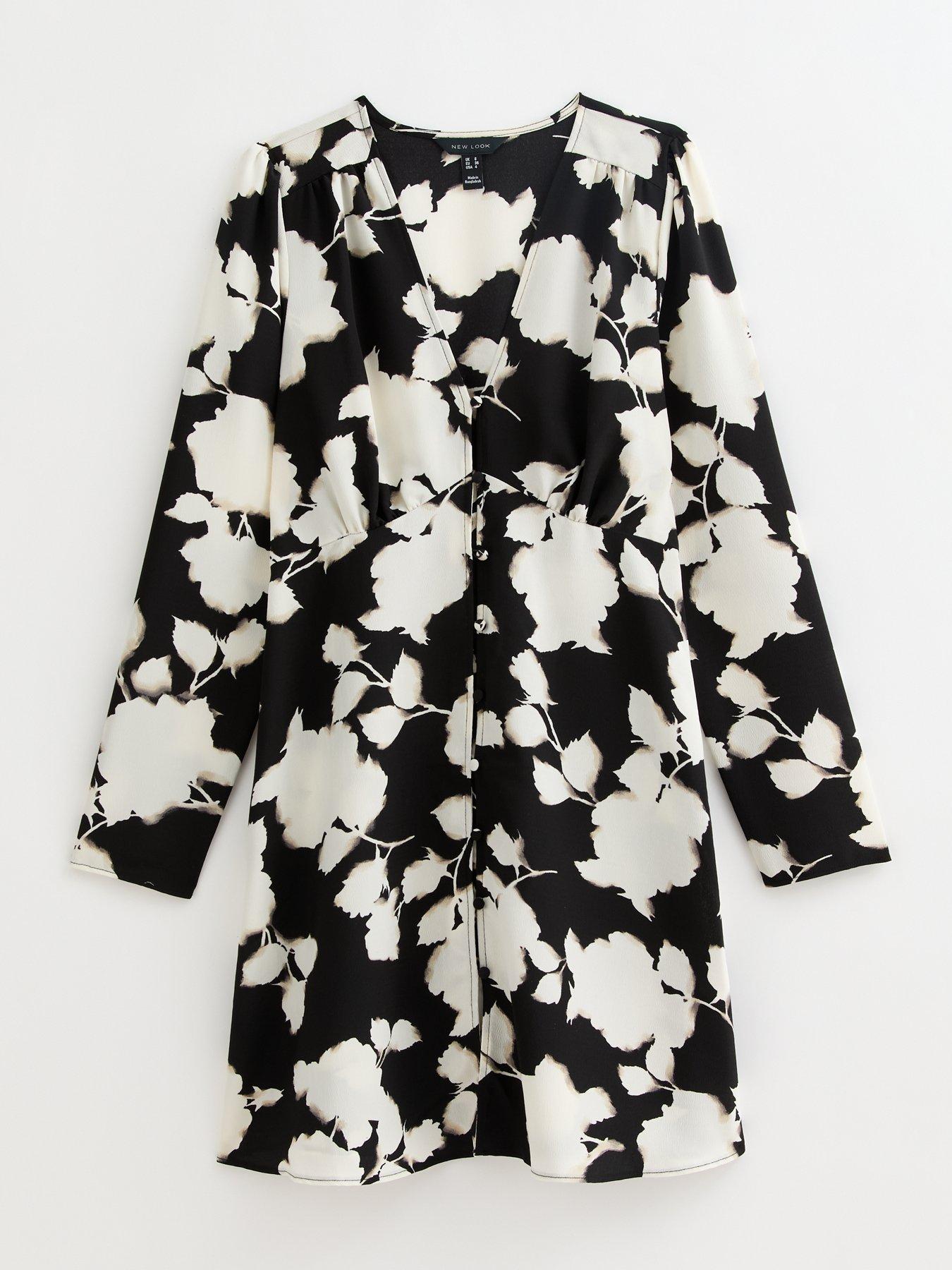 Image 5 of 5 of New Look Blurred Floral Print Mini Shirt Dress - Black