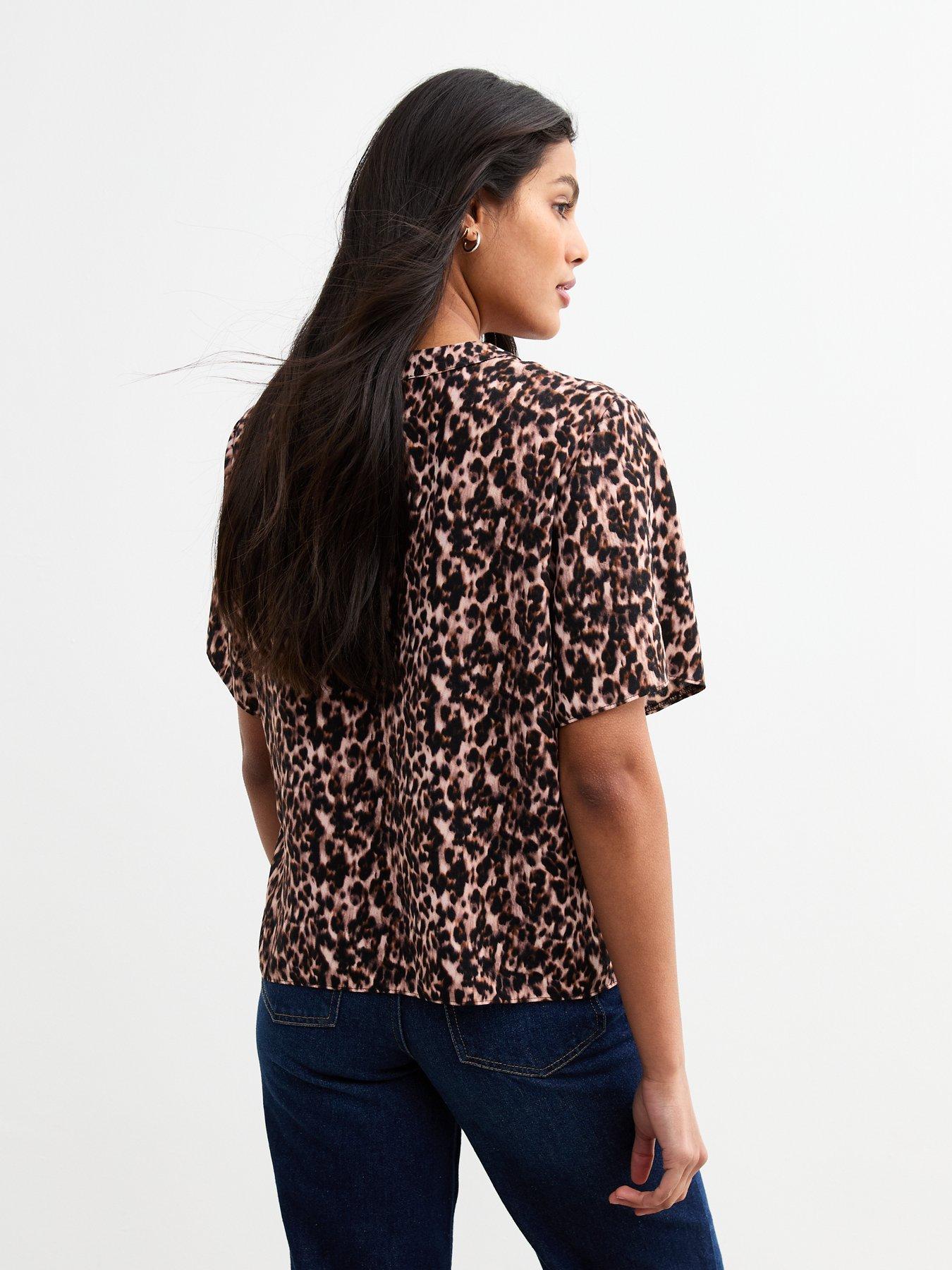 Image 2 of 5 of New Look Brown Leopard Print Button Front Top