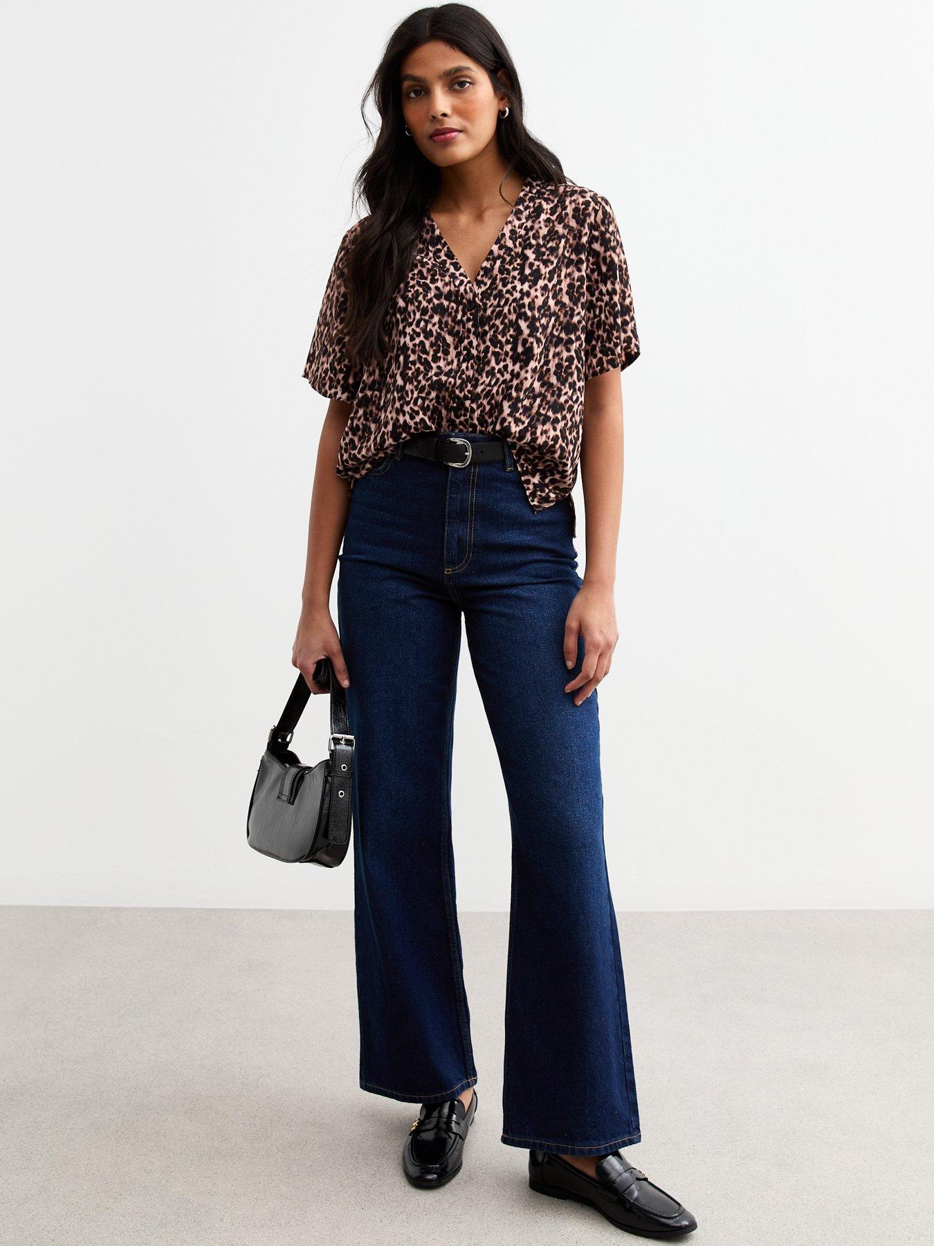 Image 3 of 5 of New Look Brown Leopard Print Button Front Top
