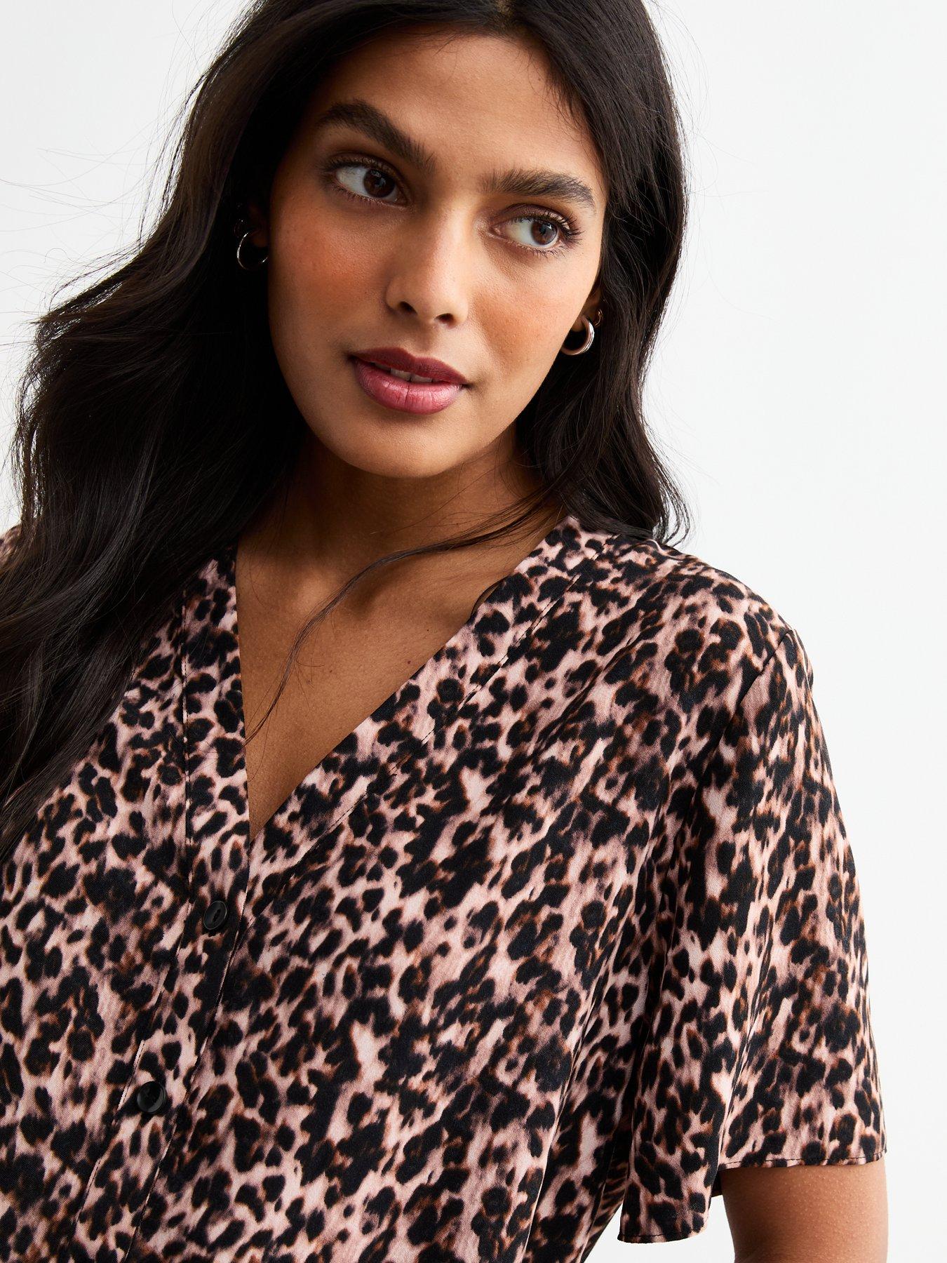 Image 4 of 5 of New Look Brown Leopard Print Button Front Top
