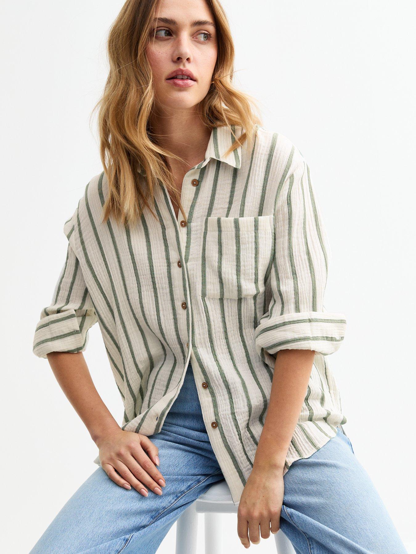 undefined Striped Double Cloth Muslin Shirt - Green