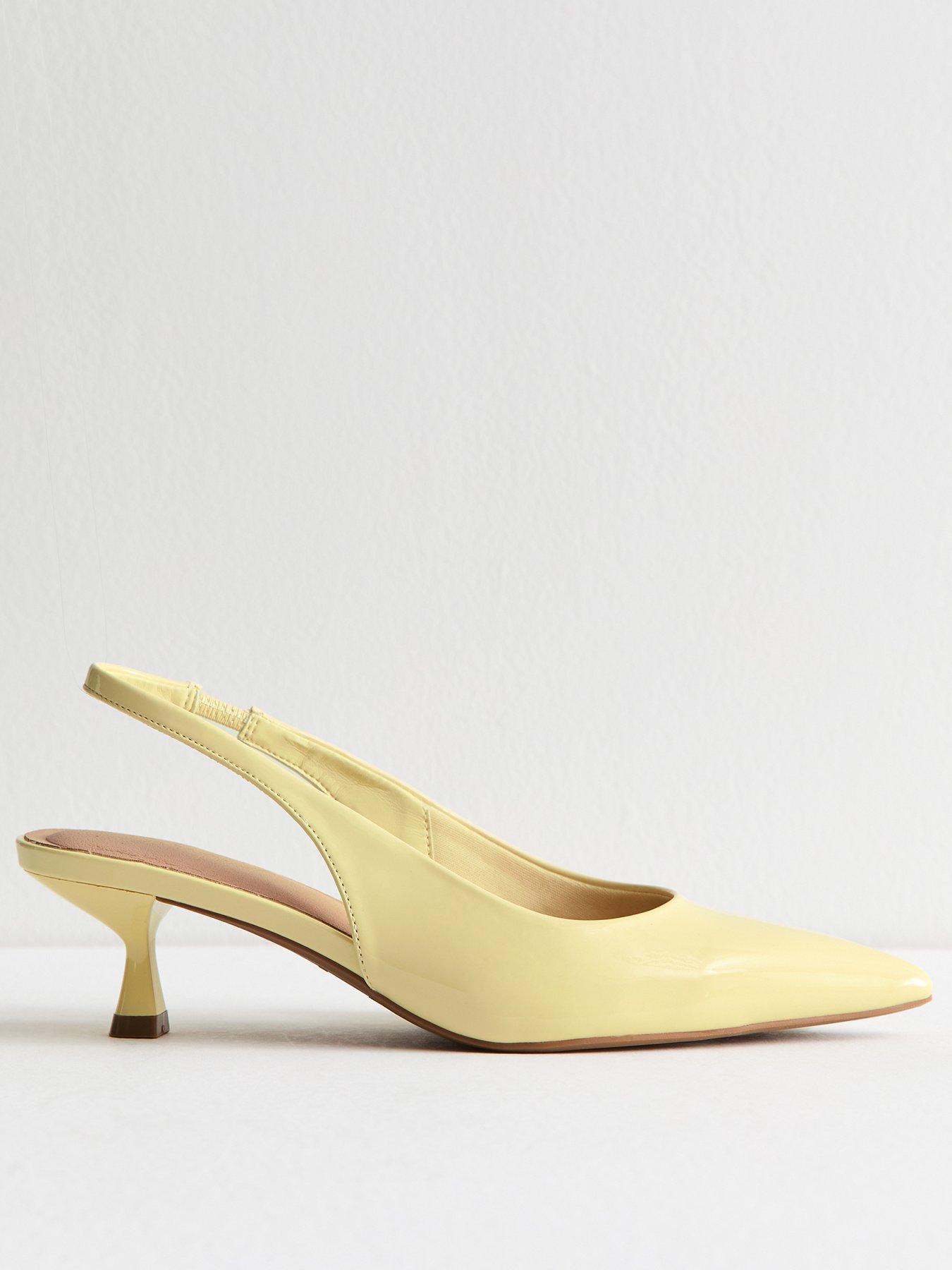 undefined Yellow Faux Leather Slingback Kitten Heel Court Shoes