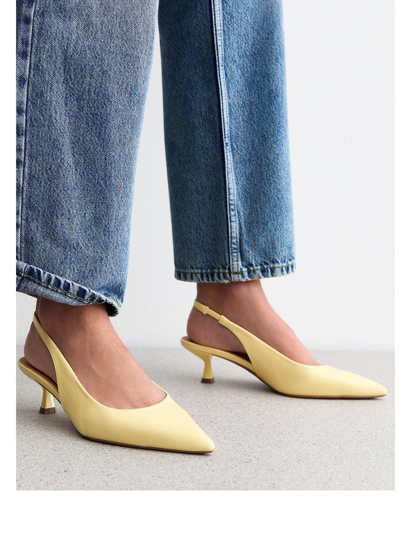 Image 2 of 6 of New Look Yellow Faux Leather Slingback Kitten Heel Court Shoes