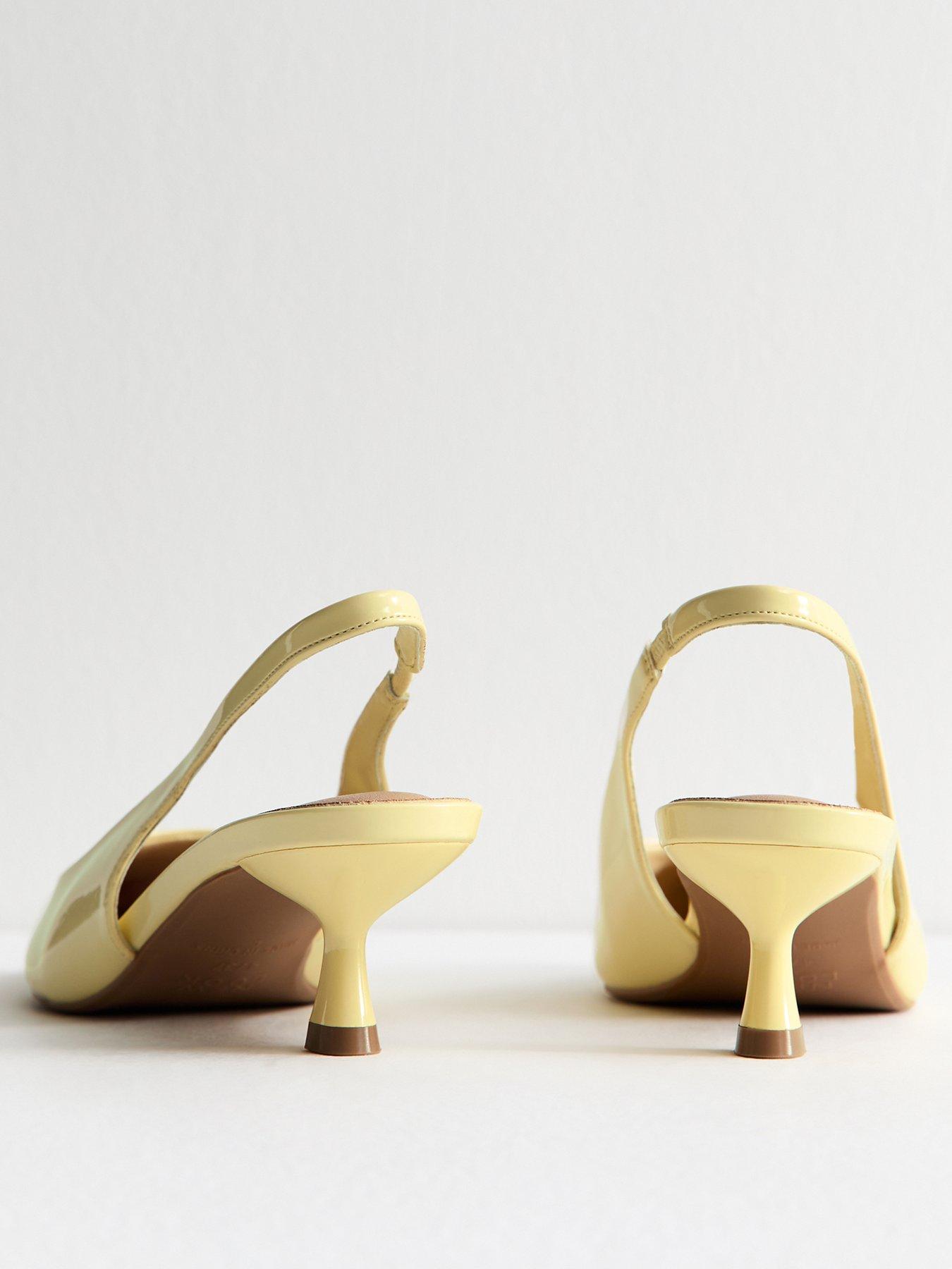 Image 3 of 6 of New Look Yellow Faux Leather Slingback Kitten Heel Court Shoes