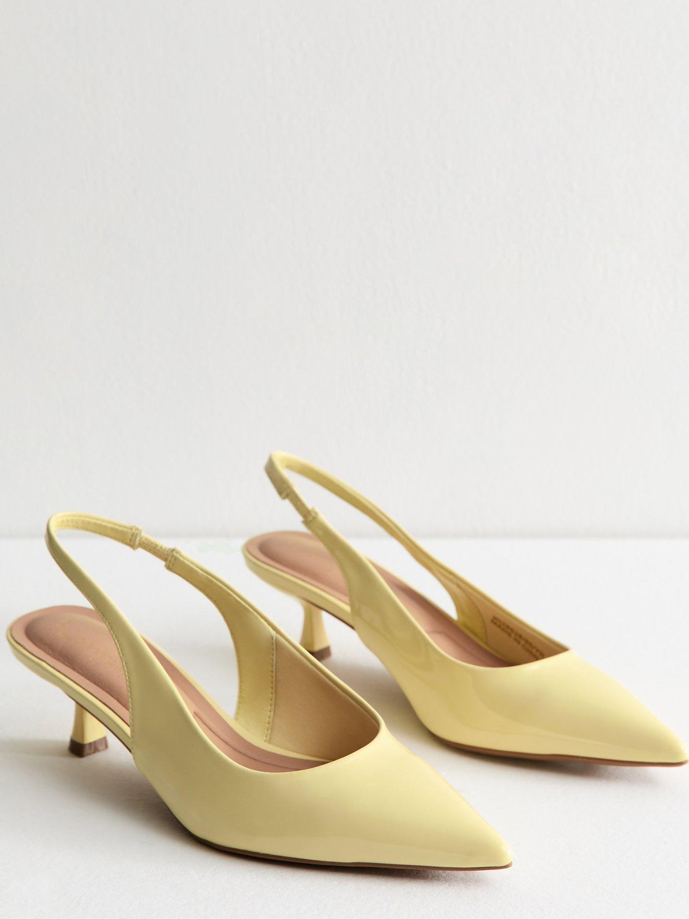 Image 4 of 6 of New Look Yellow Faux Leather Slingback Kitten Heel Court Shoes