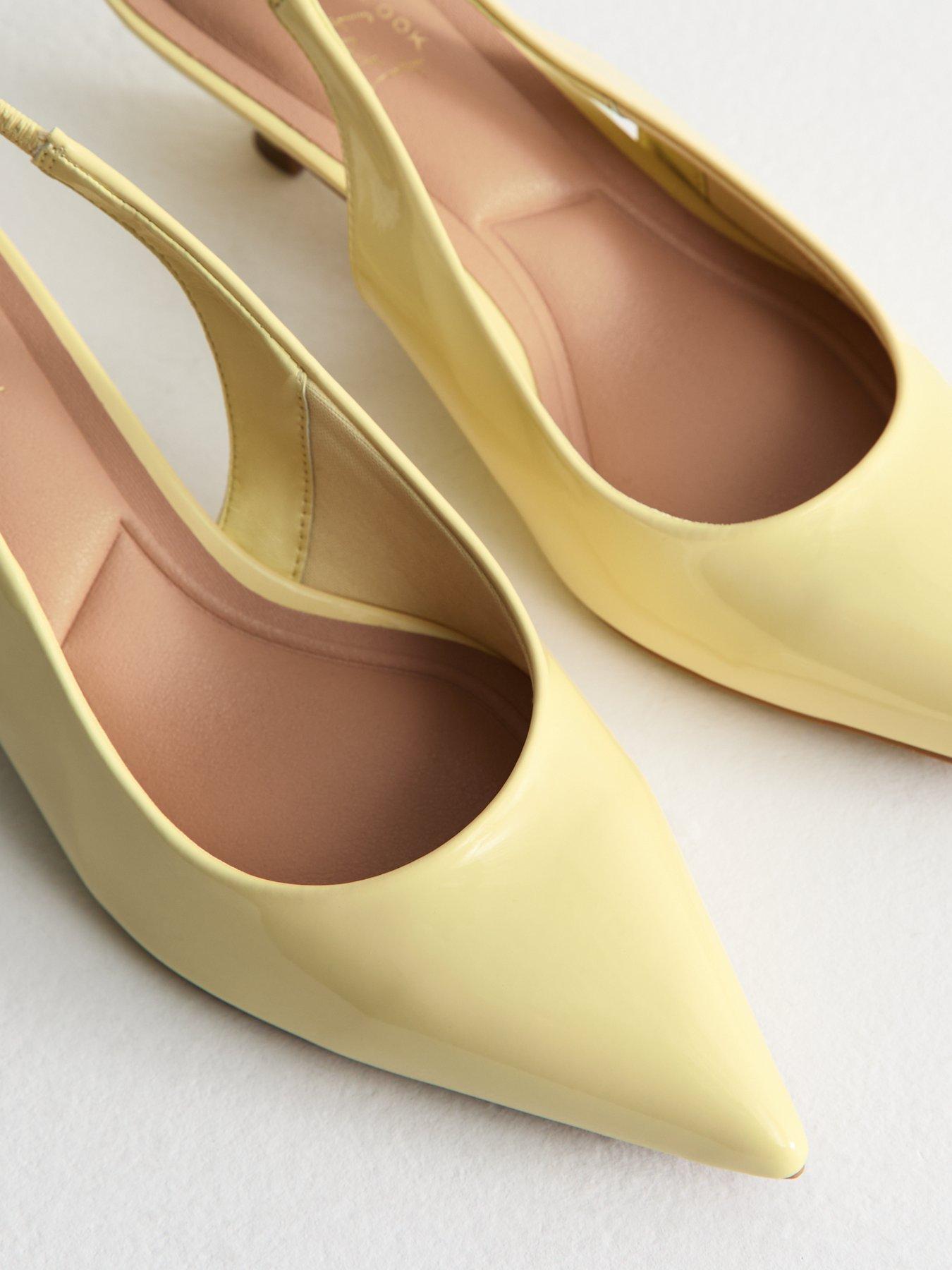 Image 5 of 6 of New Look Yellow Faux Leather Slingback Kitten Heel Court Shoes