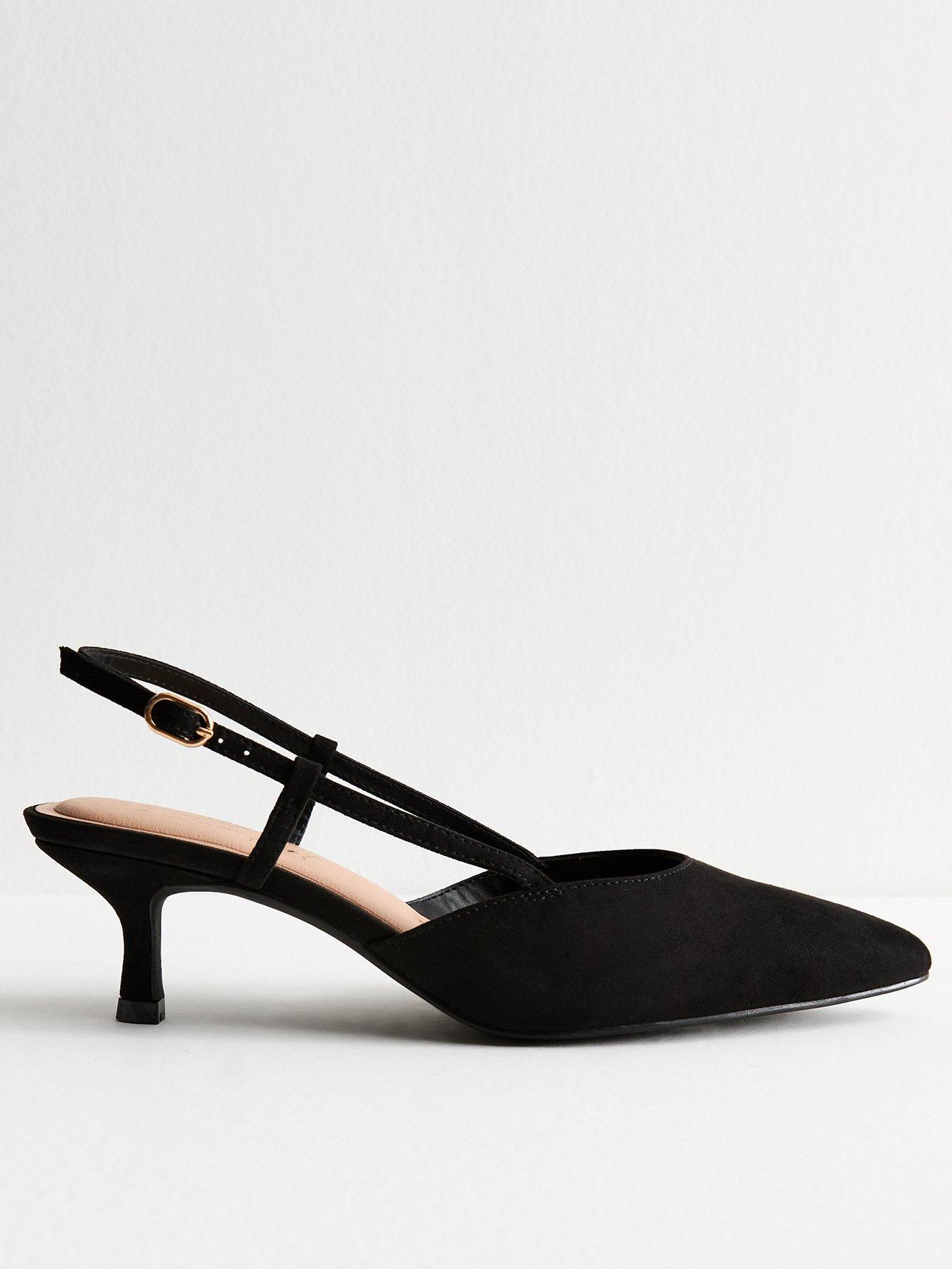 undefined Wide Fit Faux Suede Slingback Court Shoes - Black