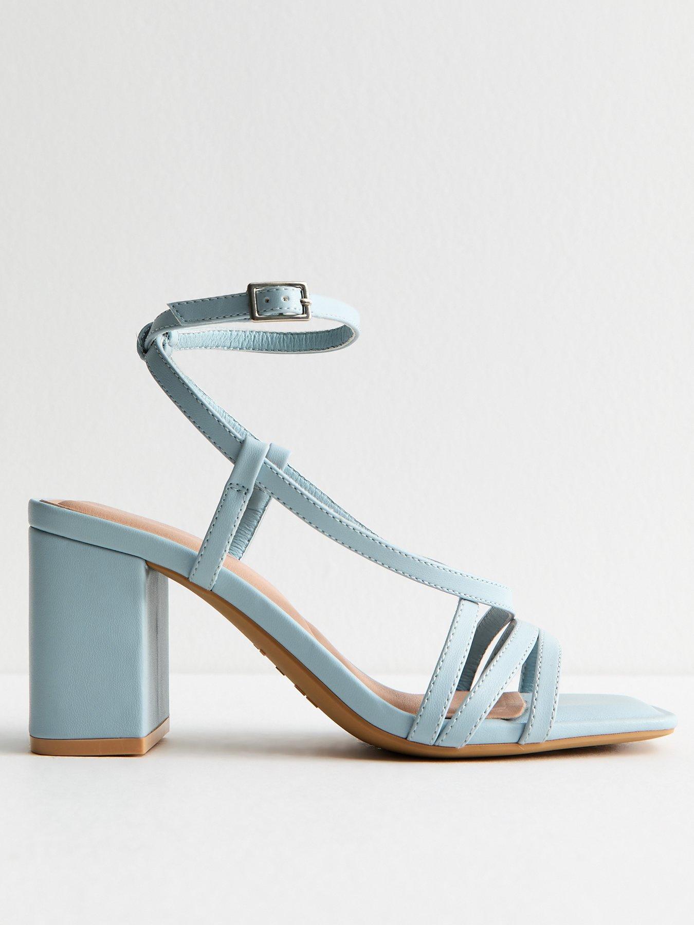 undefined Light Blue Faux Leather Block Heel Multi Strap Sandals