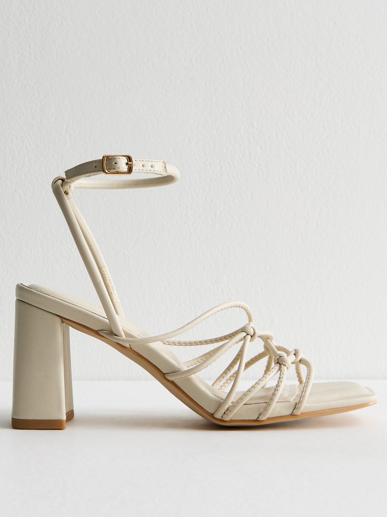 undefined Off White Faux Leather Knotted Strap Block Heel Sandals